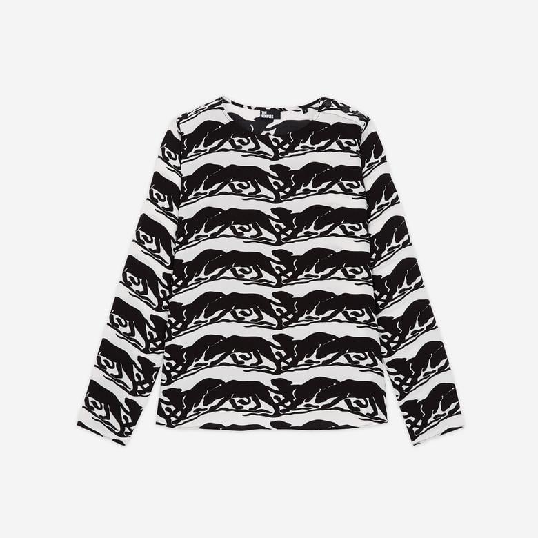 KADIN PANTER BASKILI SİYAH BLUZ