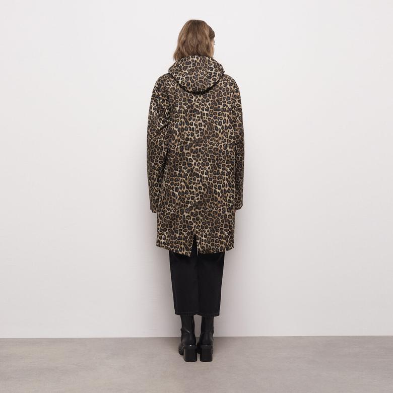 KADIN LEOPAR DESENLİ KAHVERENGİ MONT