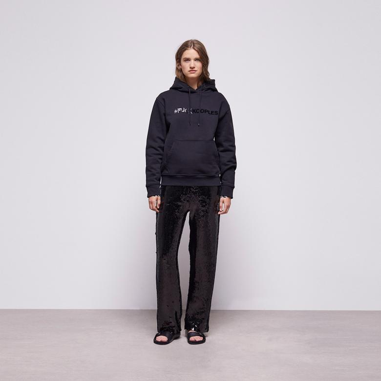 KADIN BASKILI SİYAH SWEATSHIRT