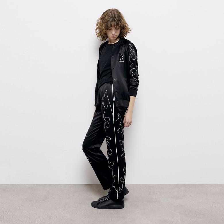 KADIN İŞLEMELİ SİYAH PANTOLON