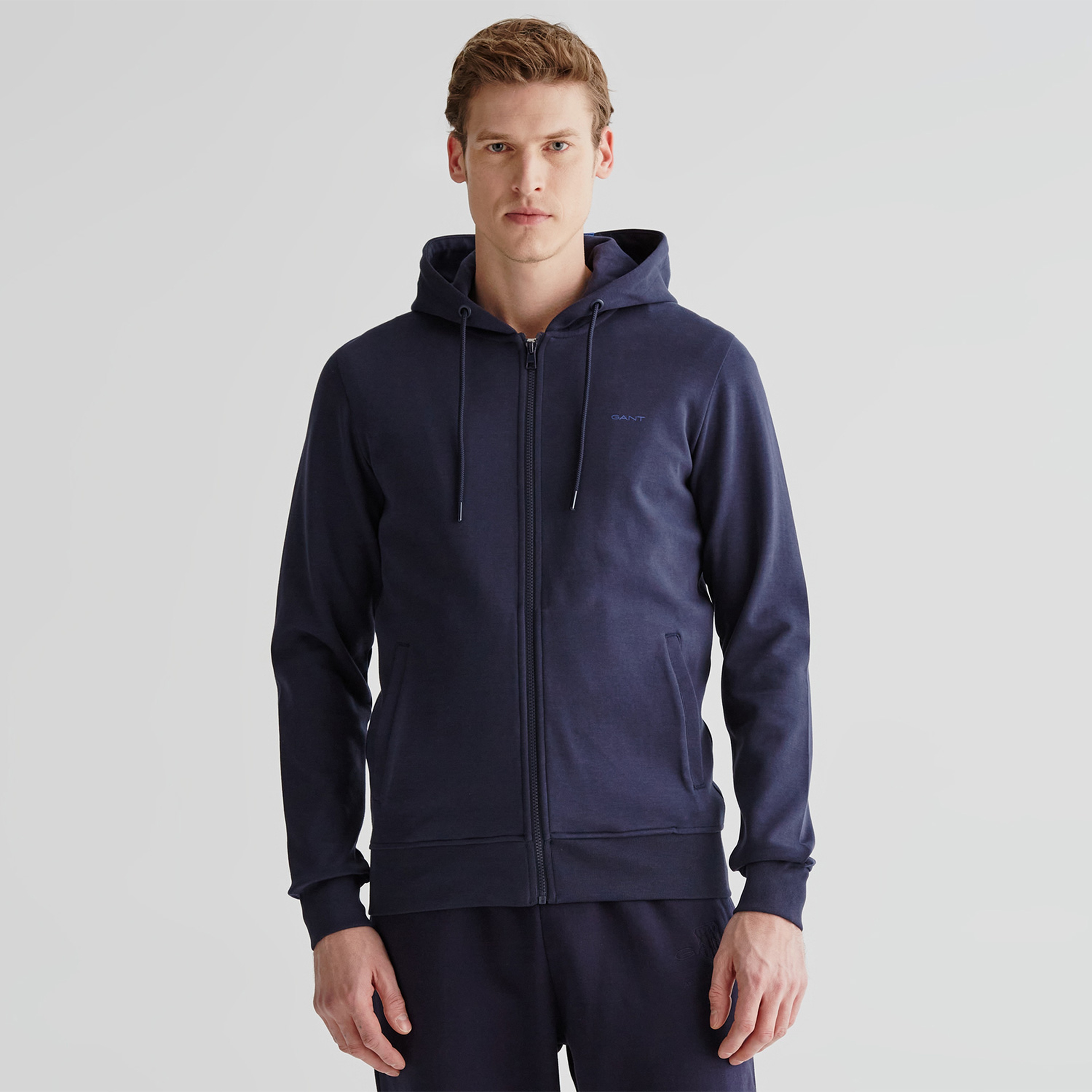GANT Erkek Lacivert Regular Fit Kapüşonlu Logolu Sweatshirt