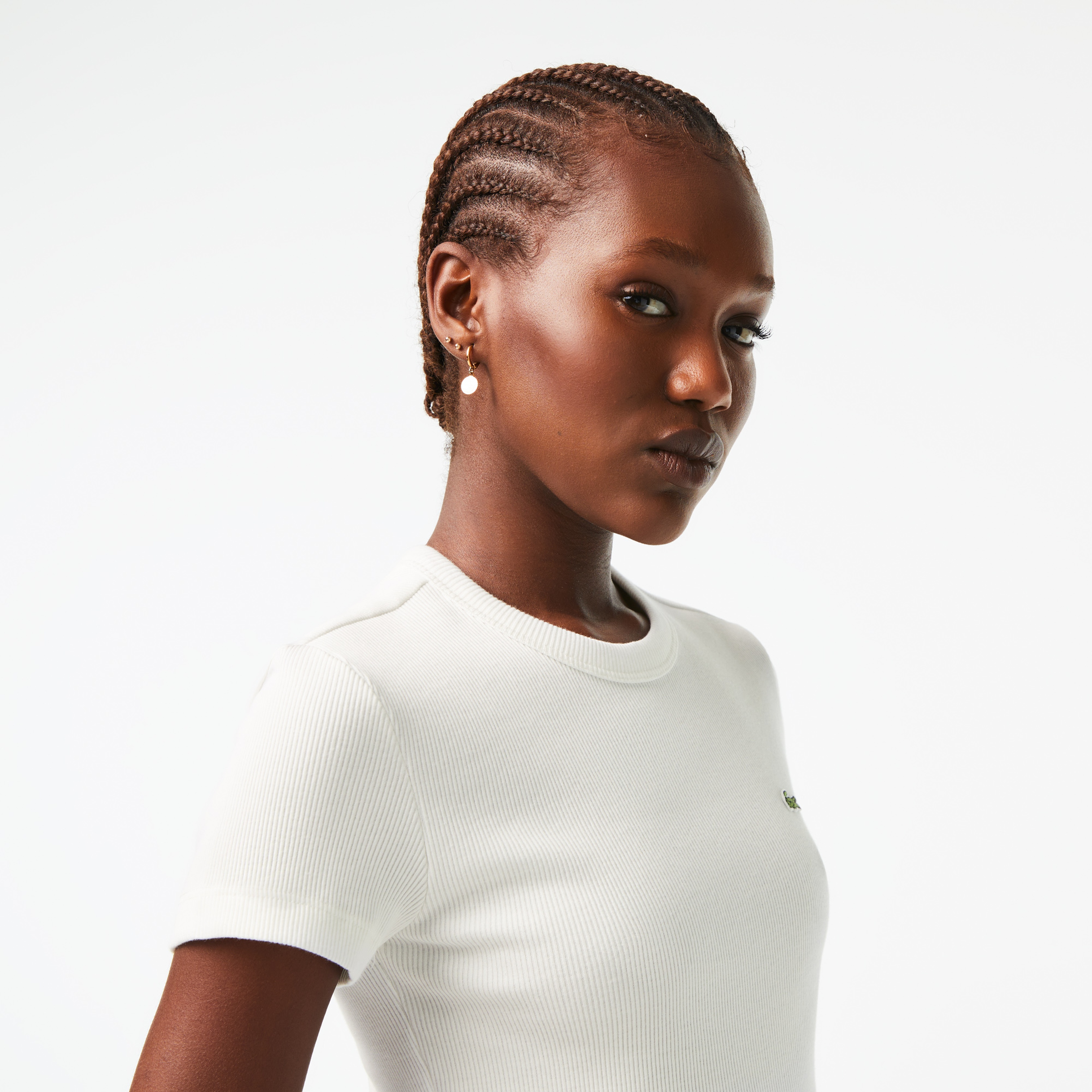 Kadın Slim Fit Bisiklet Yaka Beyaz T-Shirt