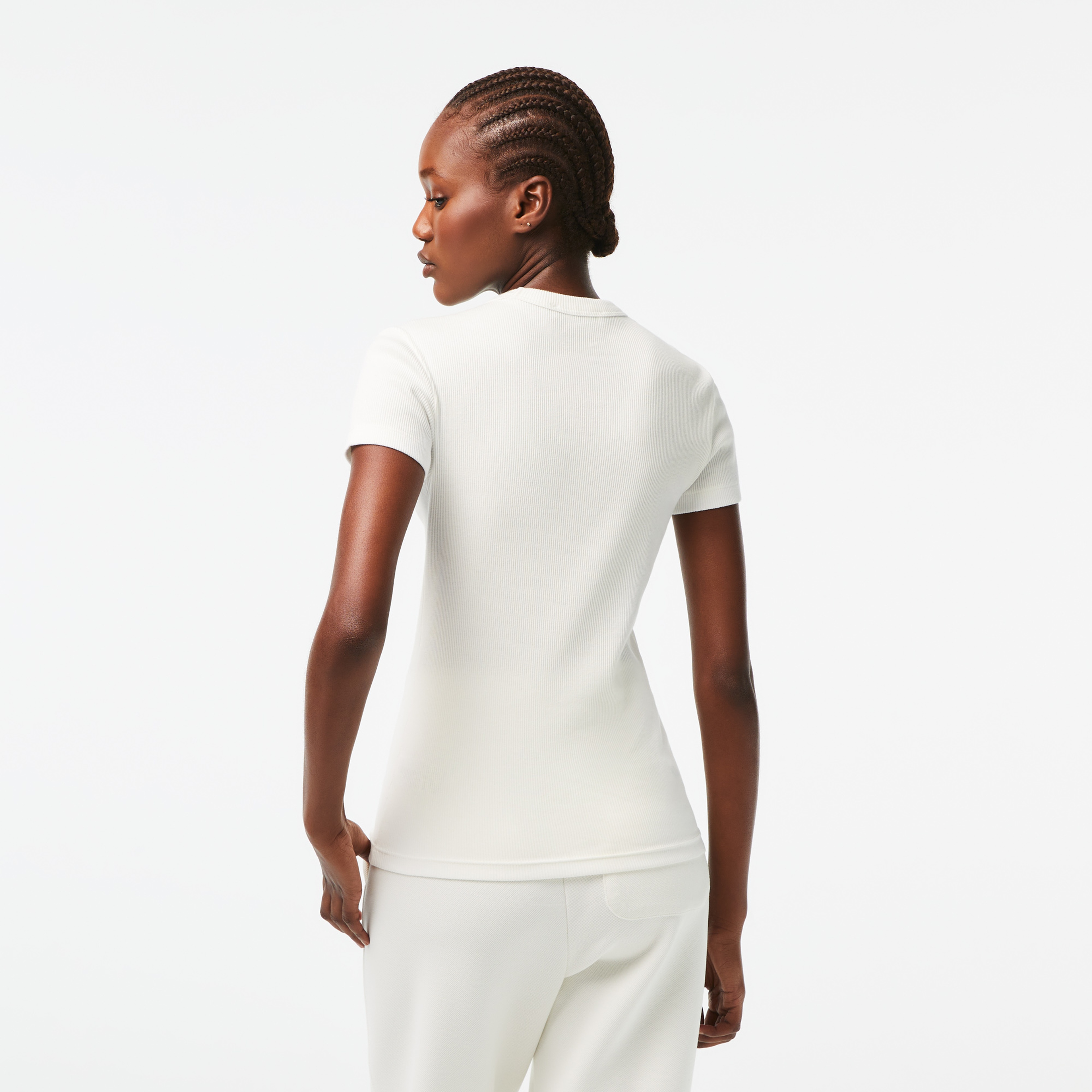 Kadın Slim Fit Bisiklet Yaka Beyaz T-Shirt