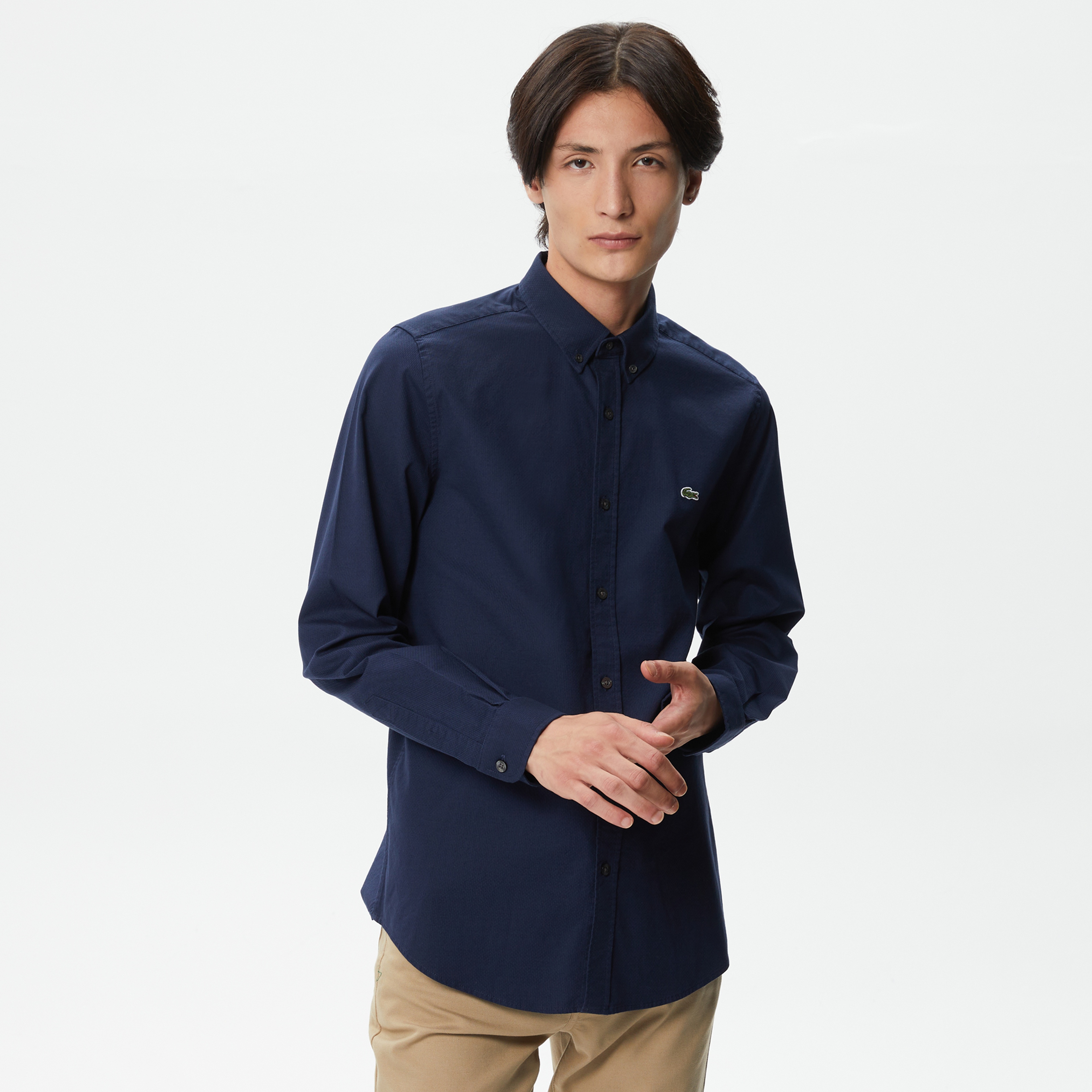Lacoste Erkek Slim Fit Düğmeli Yaka Lacivert Gömlek