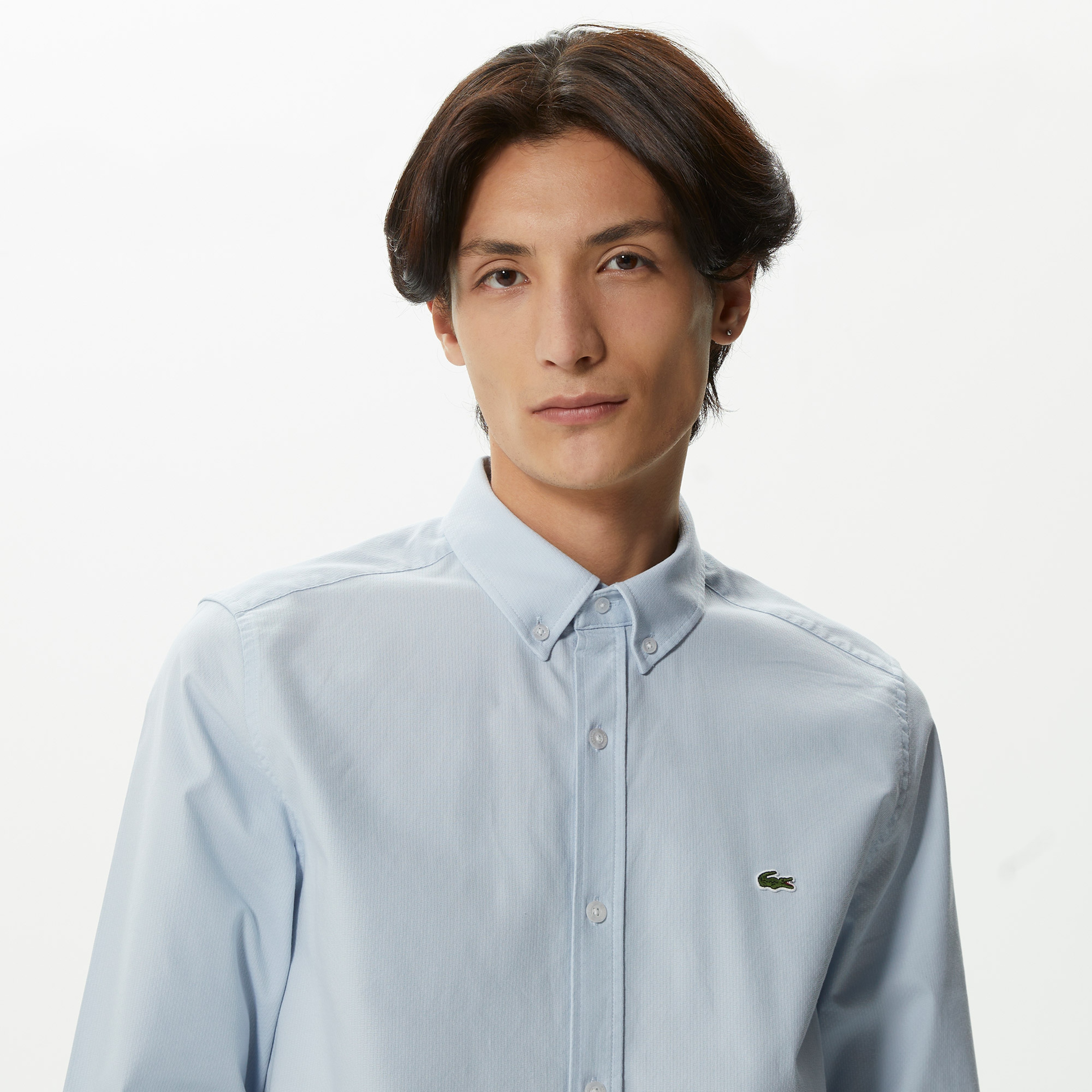 Lacoste Erkek Slim Fit Düğmeli Yaka Organik Pamuk Mavi Gömlek