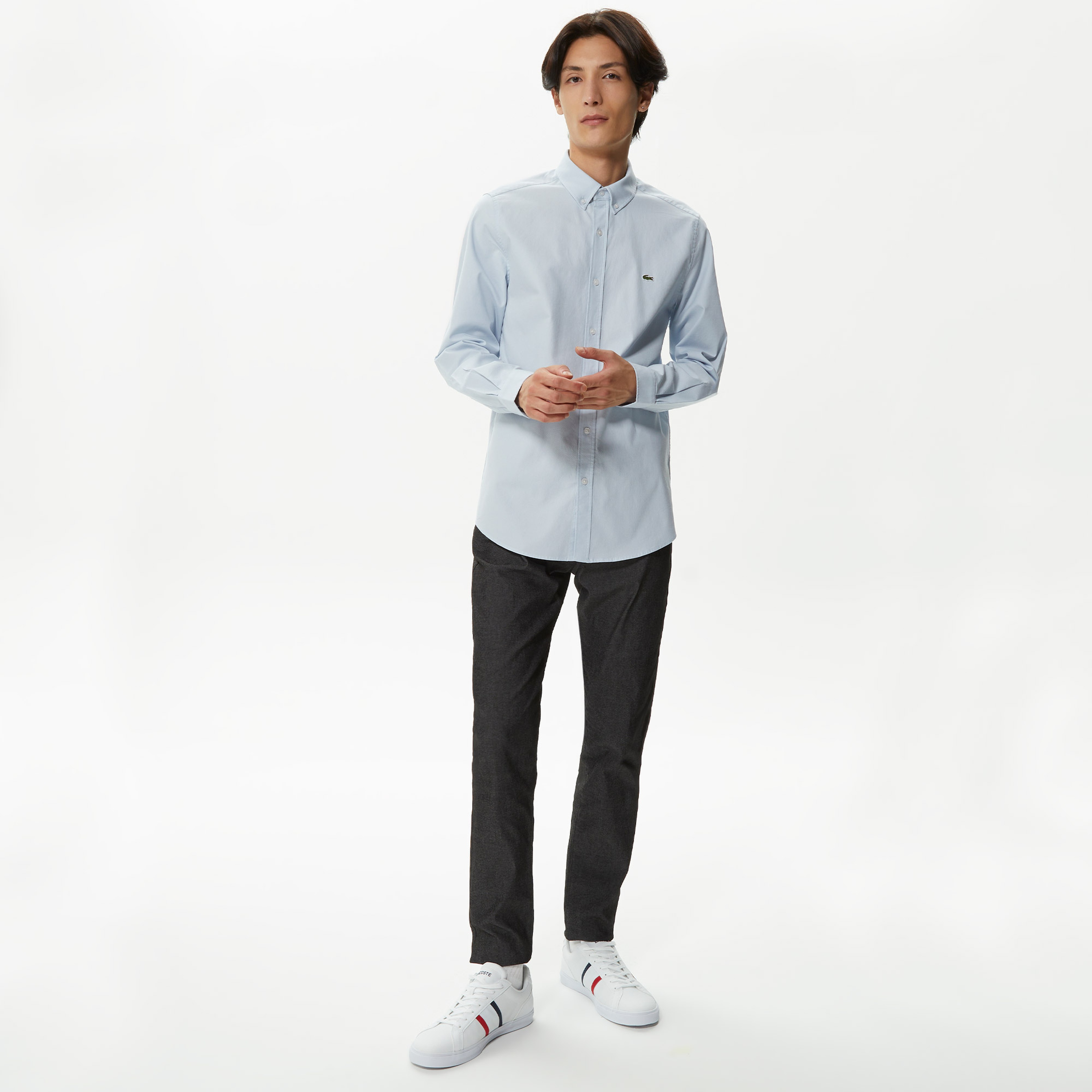 Lacoste Erkek Slim Fit Düğmeli Yaka Organik Pamuk Mavi Gömlek