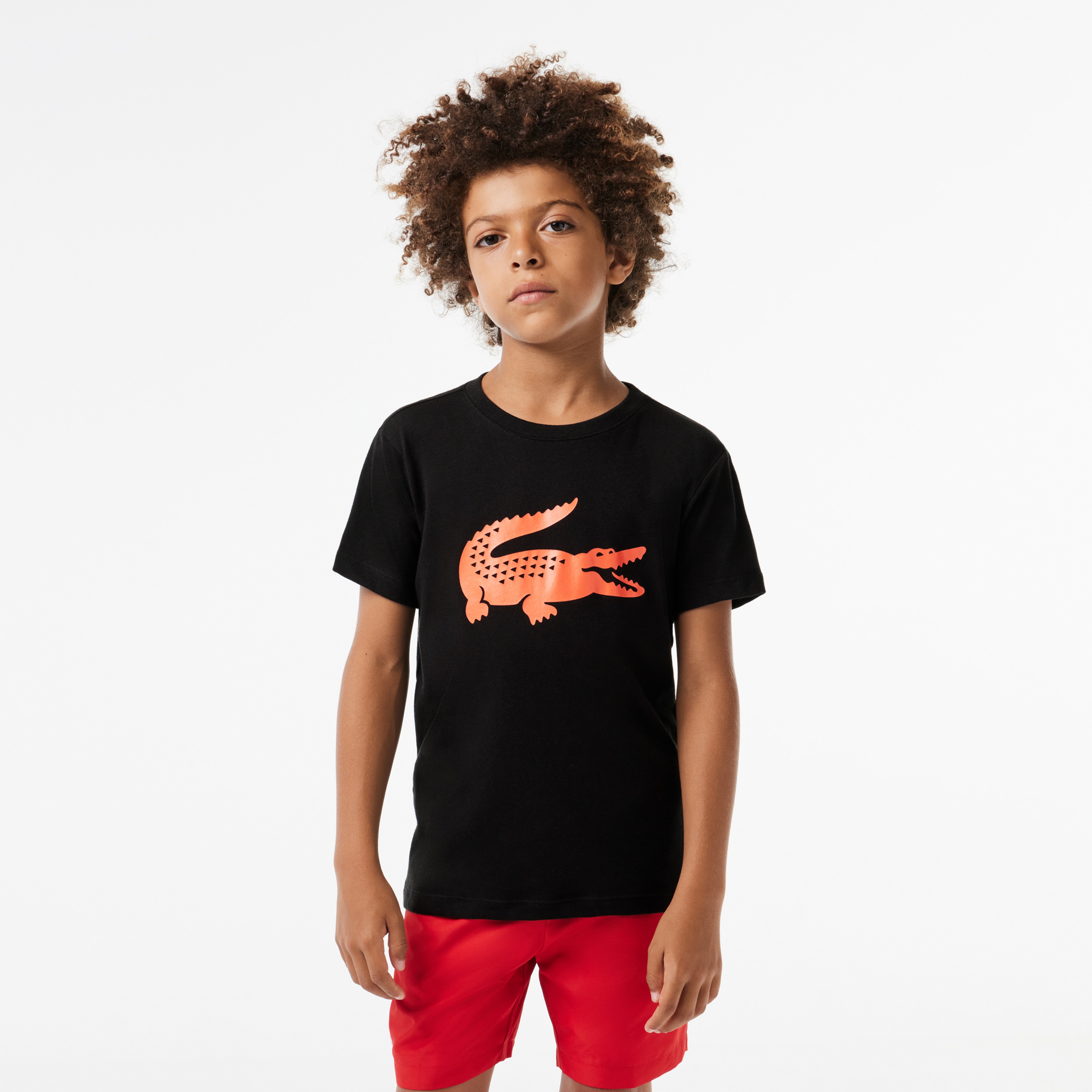 Lacoste SPORT Erkek Çocuk Bisiklet Yaka Baskılı Siyah T-Shirt