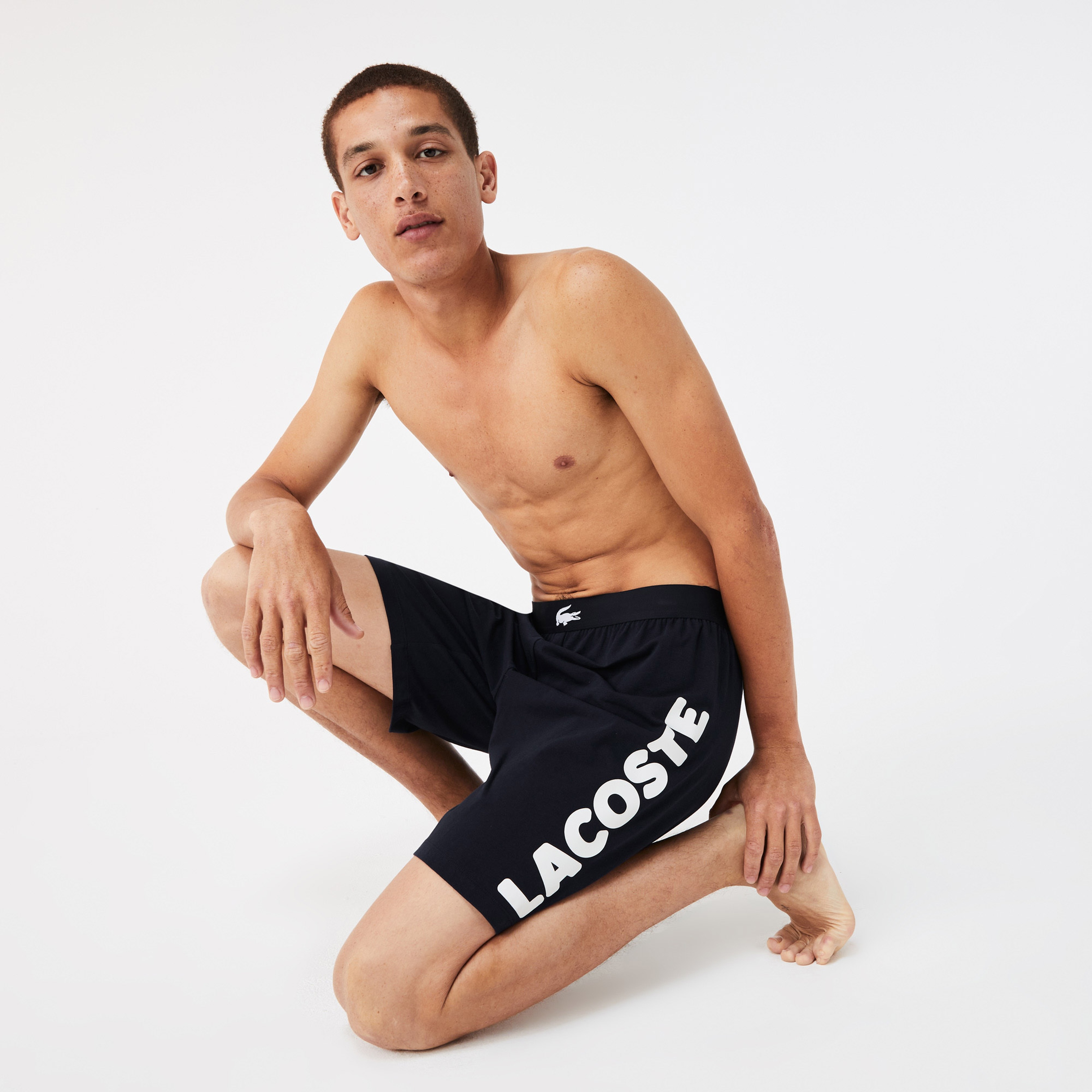 Erkek Straight Fit Baskılı Lacivert Şort