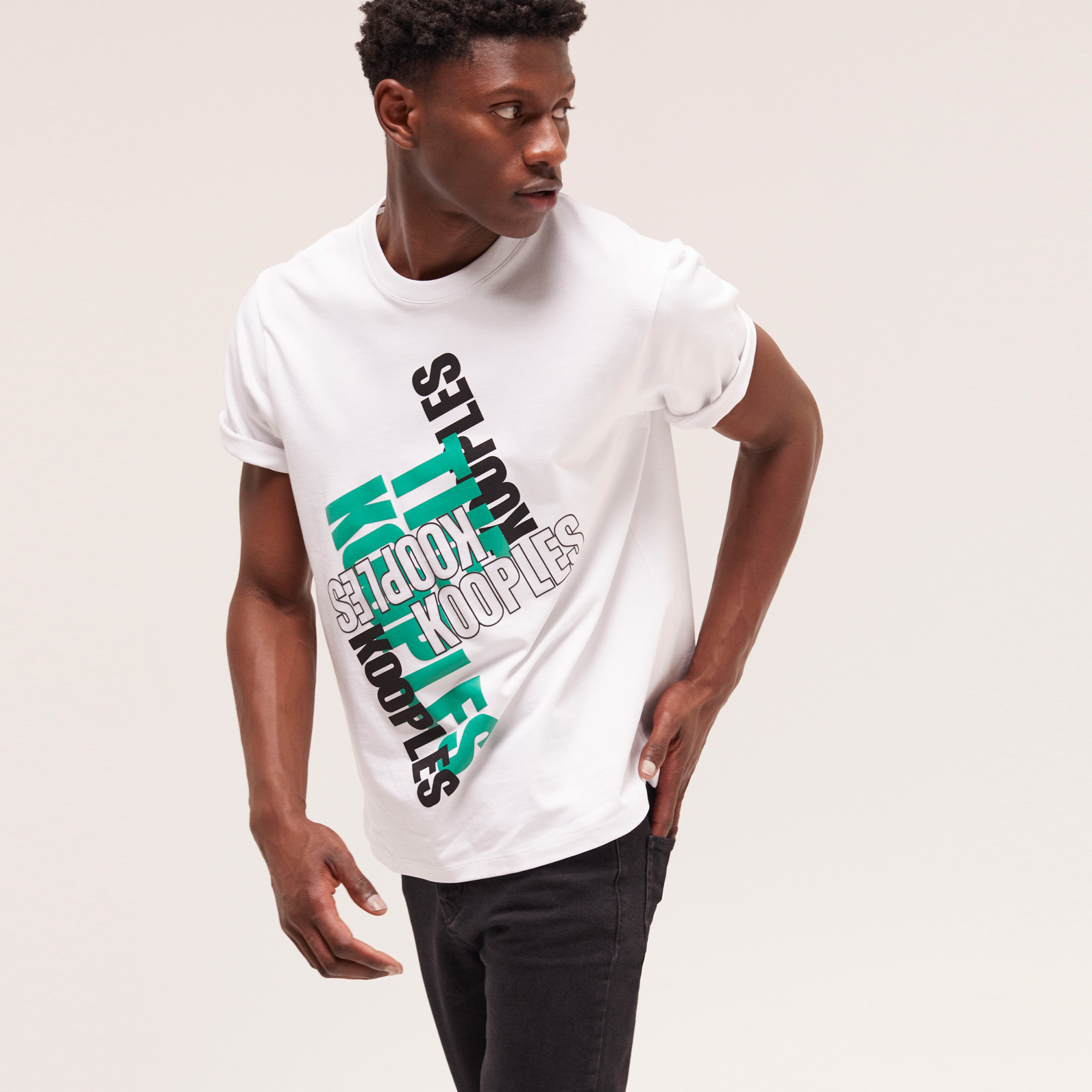 The Kooples Printed Cotton Erkek Beyaz T-Shirt