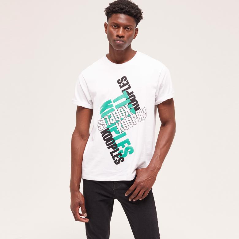 The Kooples Printed Cotton Erkek Beyaz T-Shirt