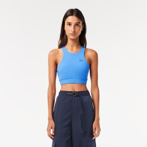 Active Kadın Slim Fit Kolsuz Bisiklet Yaka Baskılı Mavi Bra