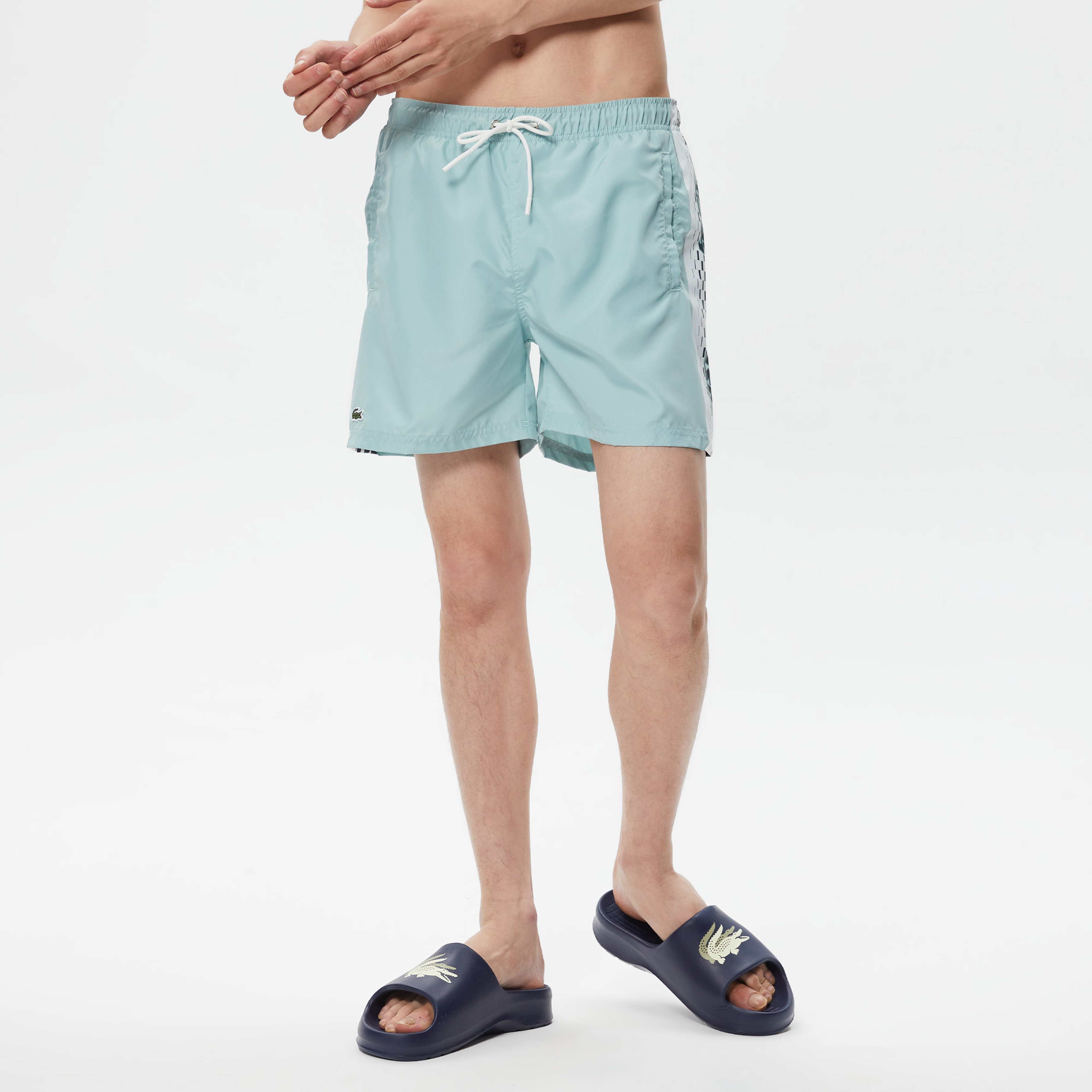 Erkek Regular Fit Baskılı Mavi Mayo Şort