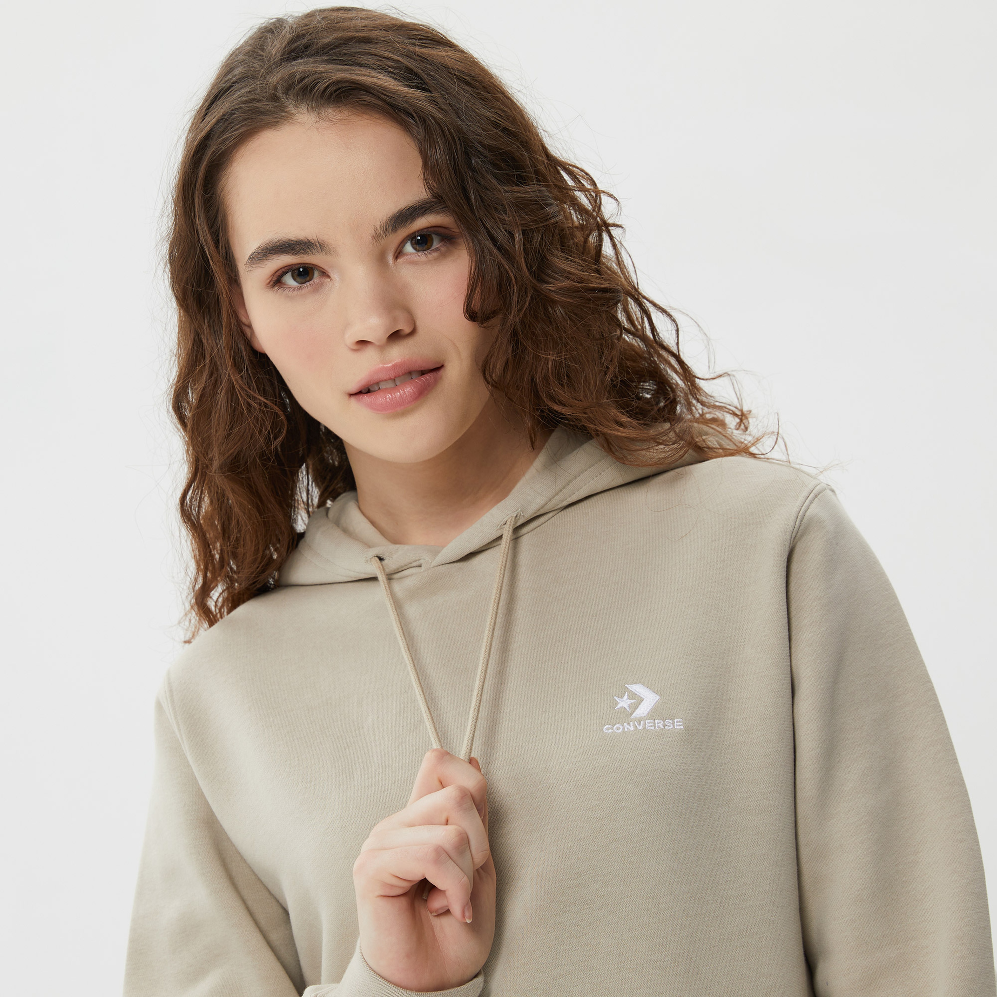 Converse Go-To Embroidered Star Chevron Brushed Back Fleece Unisex Bej Hoodie