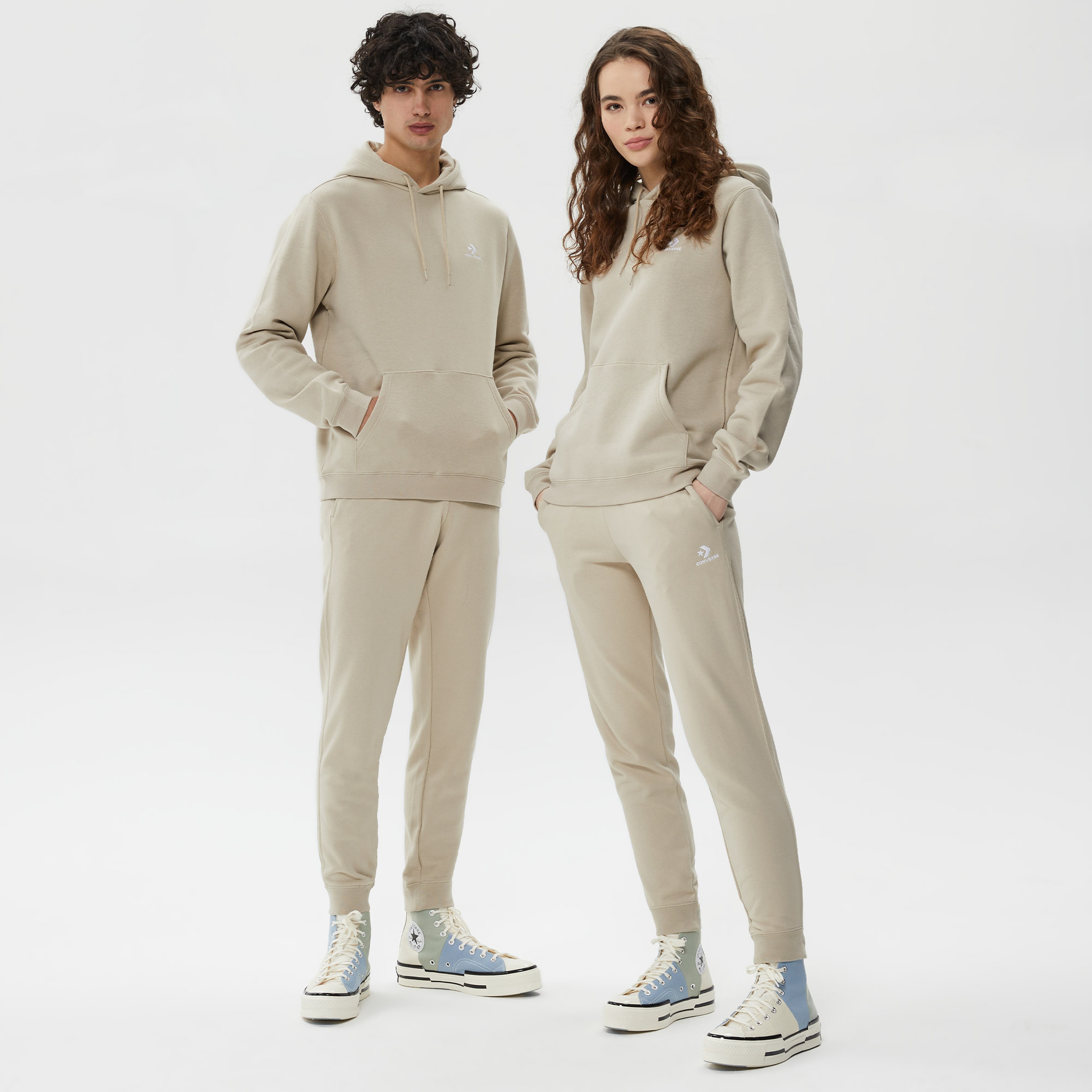 Converse Go-To Embroidered Star Chevron Brushed Back Fleece Unisex Bej Hoodie