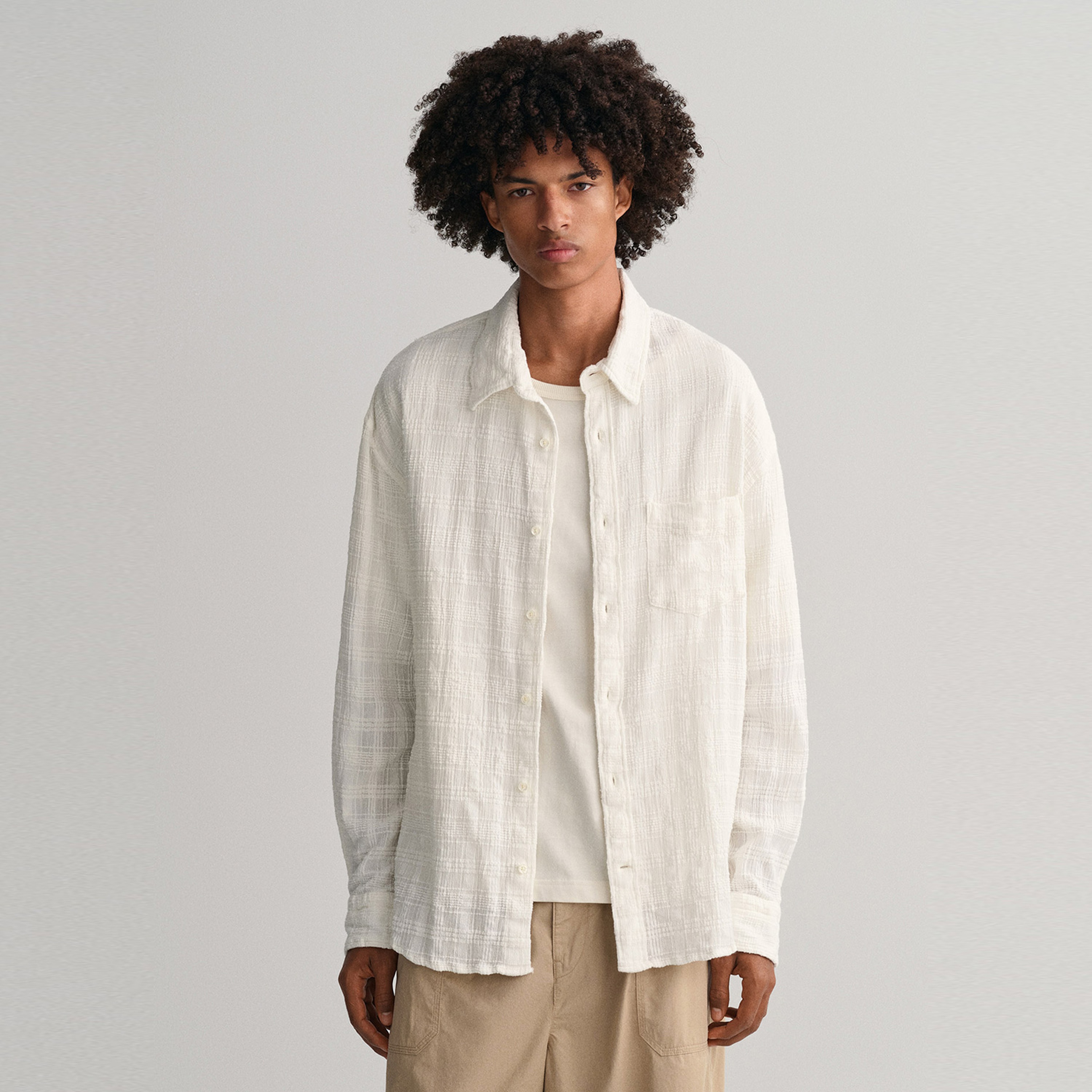 GANT Erkek Krem Relaxed Fit Klasik Yaka Kareli Gömlek