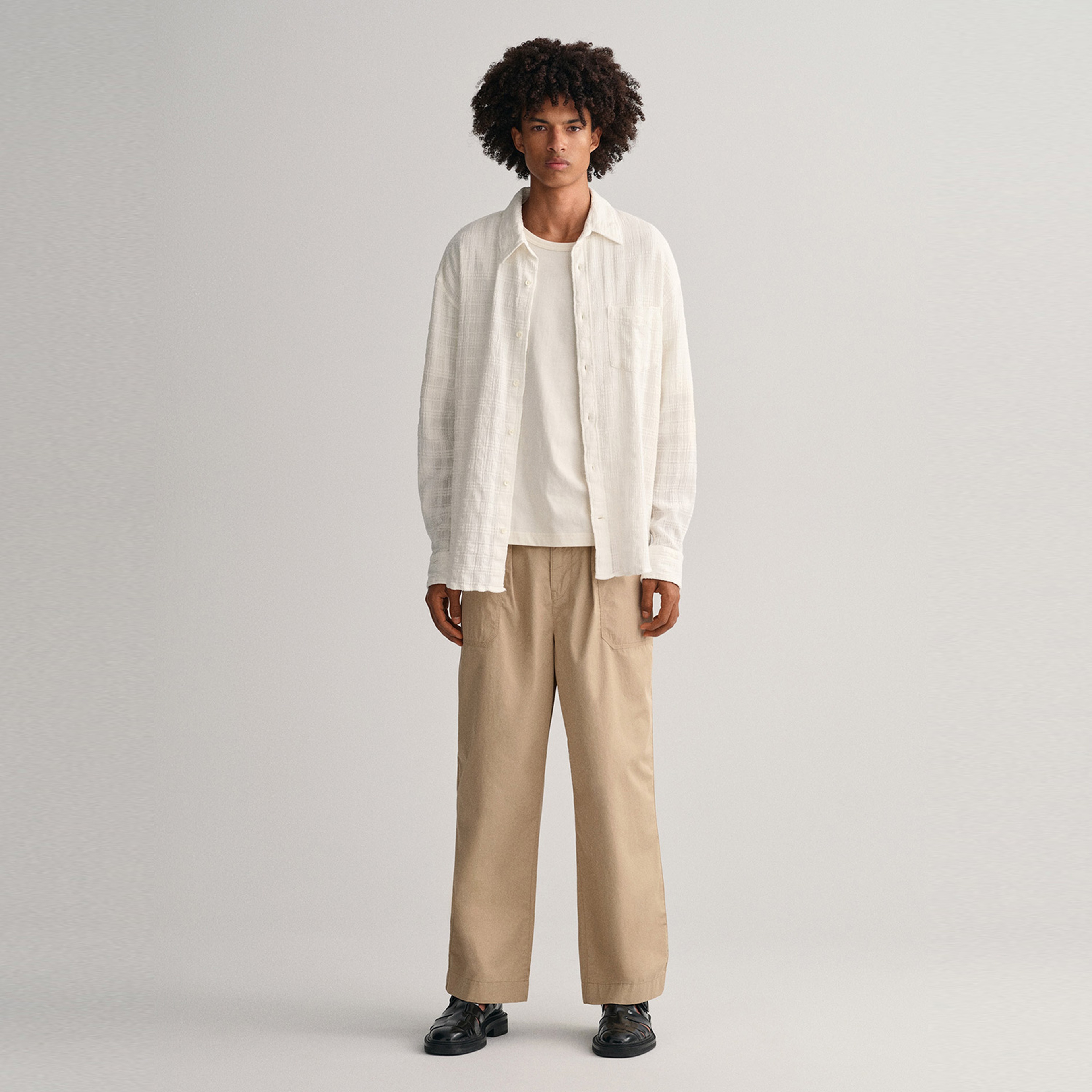 GANT Erkek Krem Relaxed Fit Klasik Yaka Kareli Gömlek