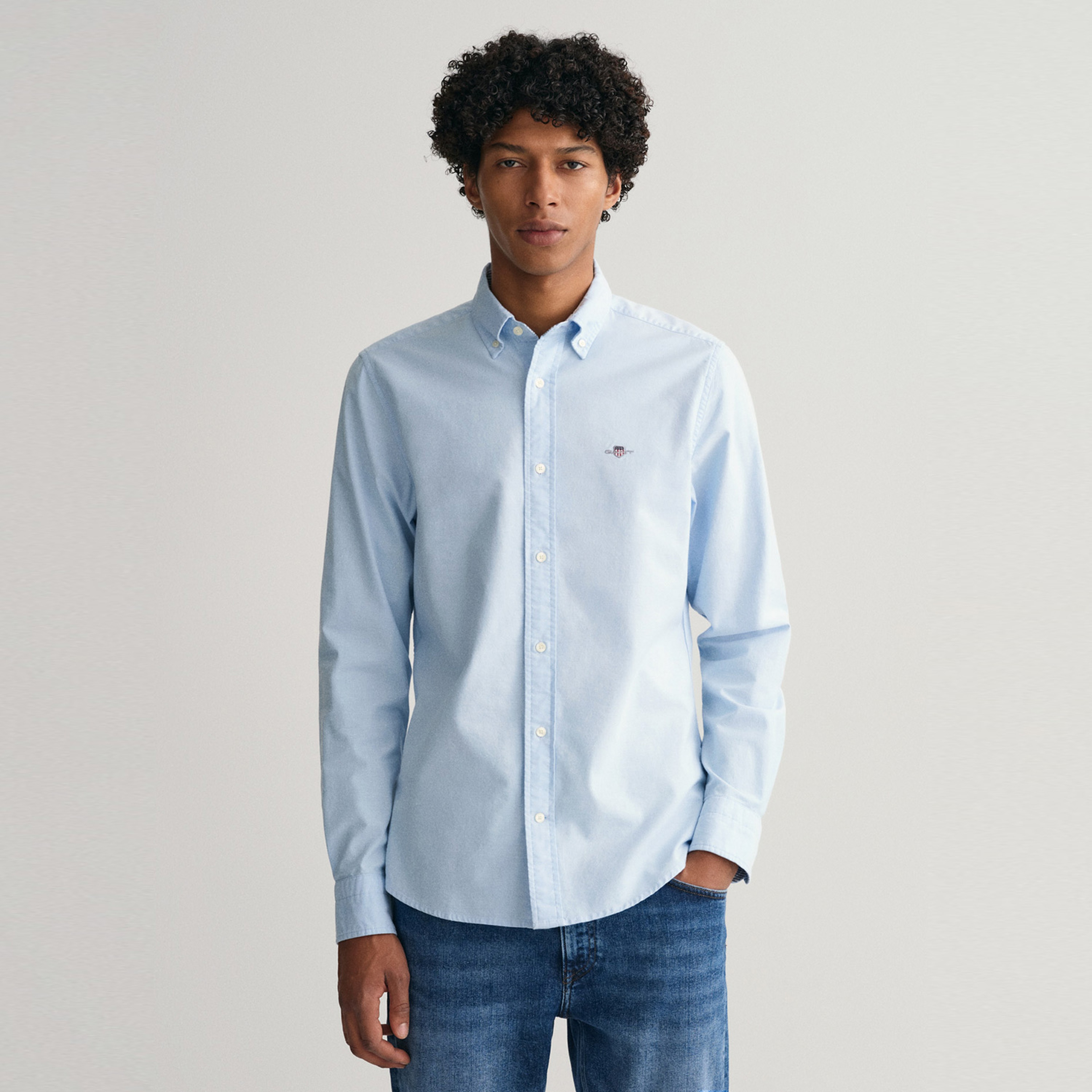GANT Erkek Mavi Slim Fit Düğmeli Yaka Gömlek