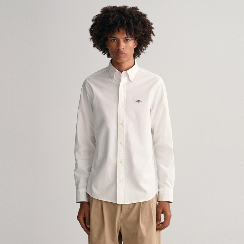 GANT Erkek Beyaz Slim Fit Düğmeli Yaka Gömlek