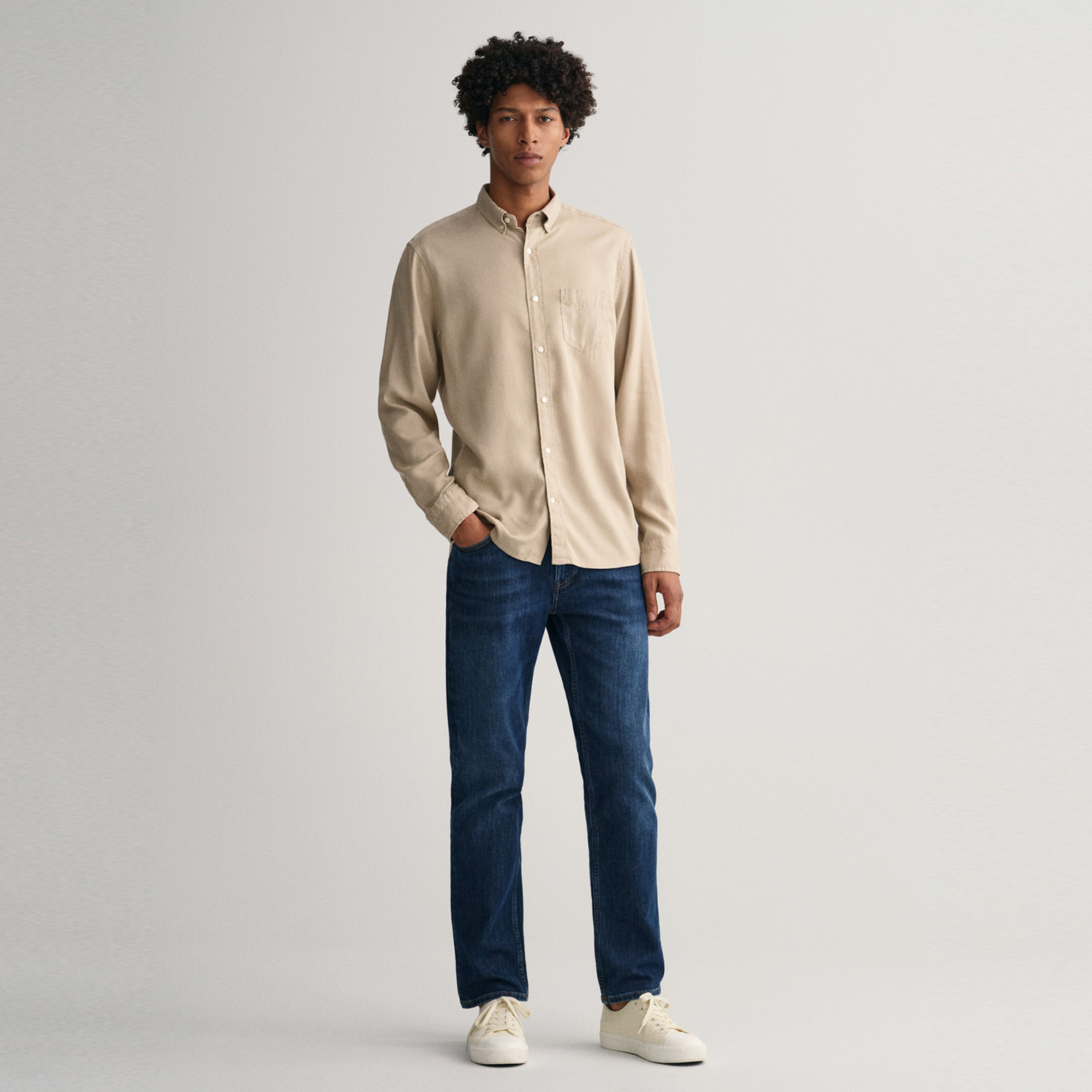 GANT Erkek Bej Regular Fit Düğmeli Yaka Gömlek