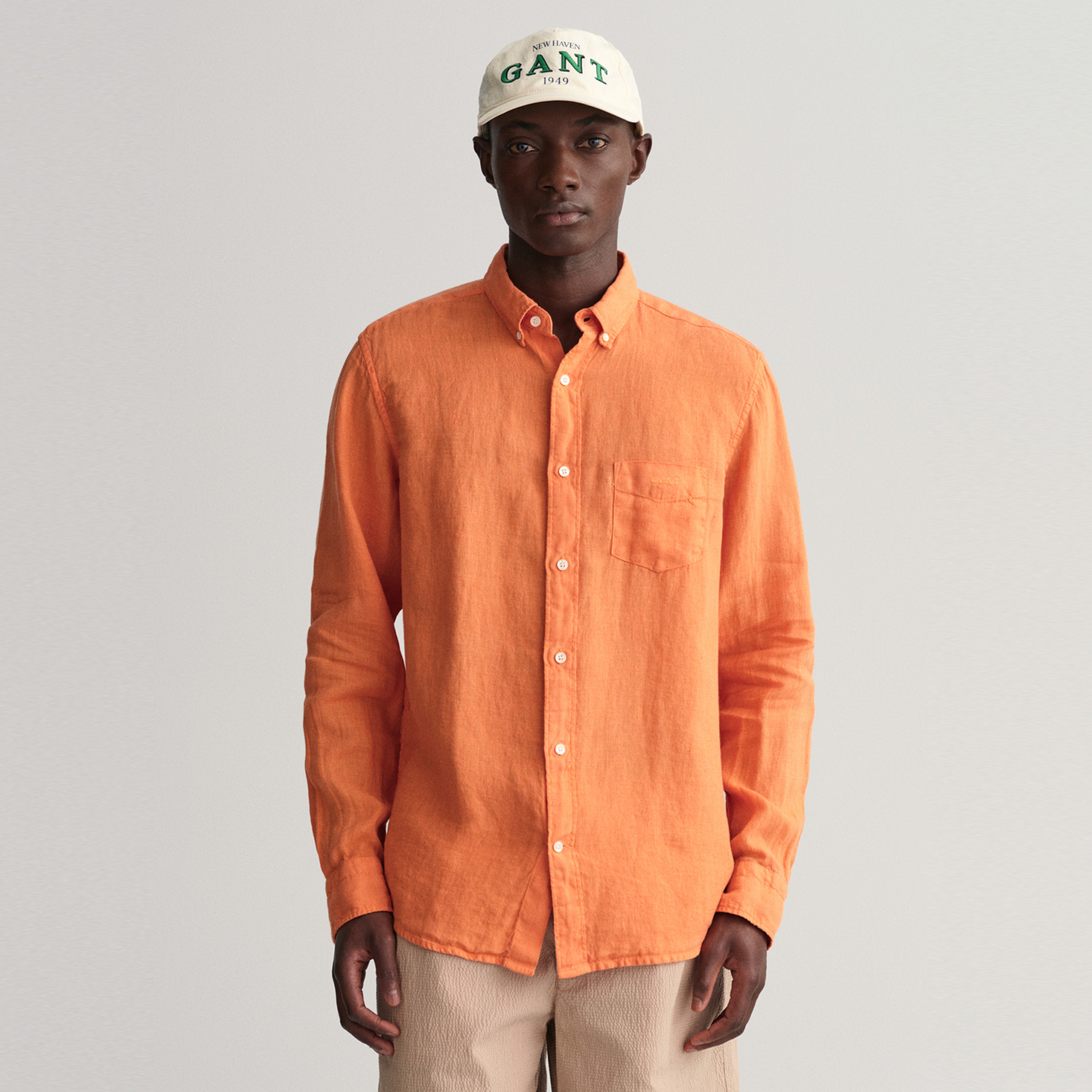 GANT Erkek Turuncu Regular Fit Keten Gömlek