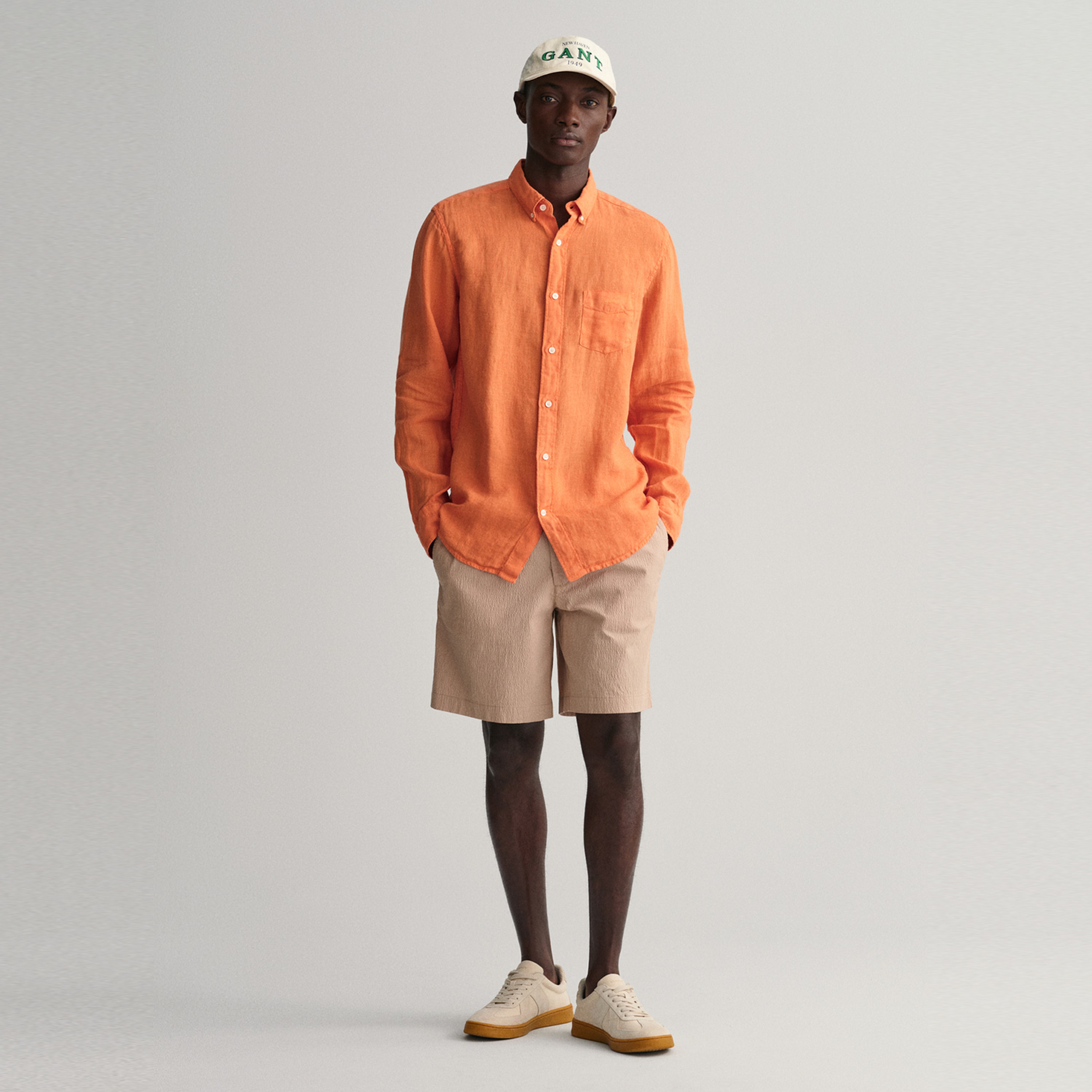 GANT Erkek Turuncu Regular Fit Keten Gömlek