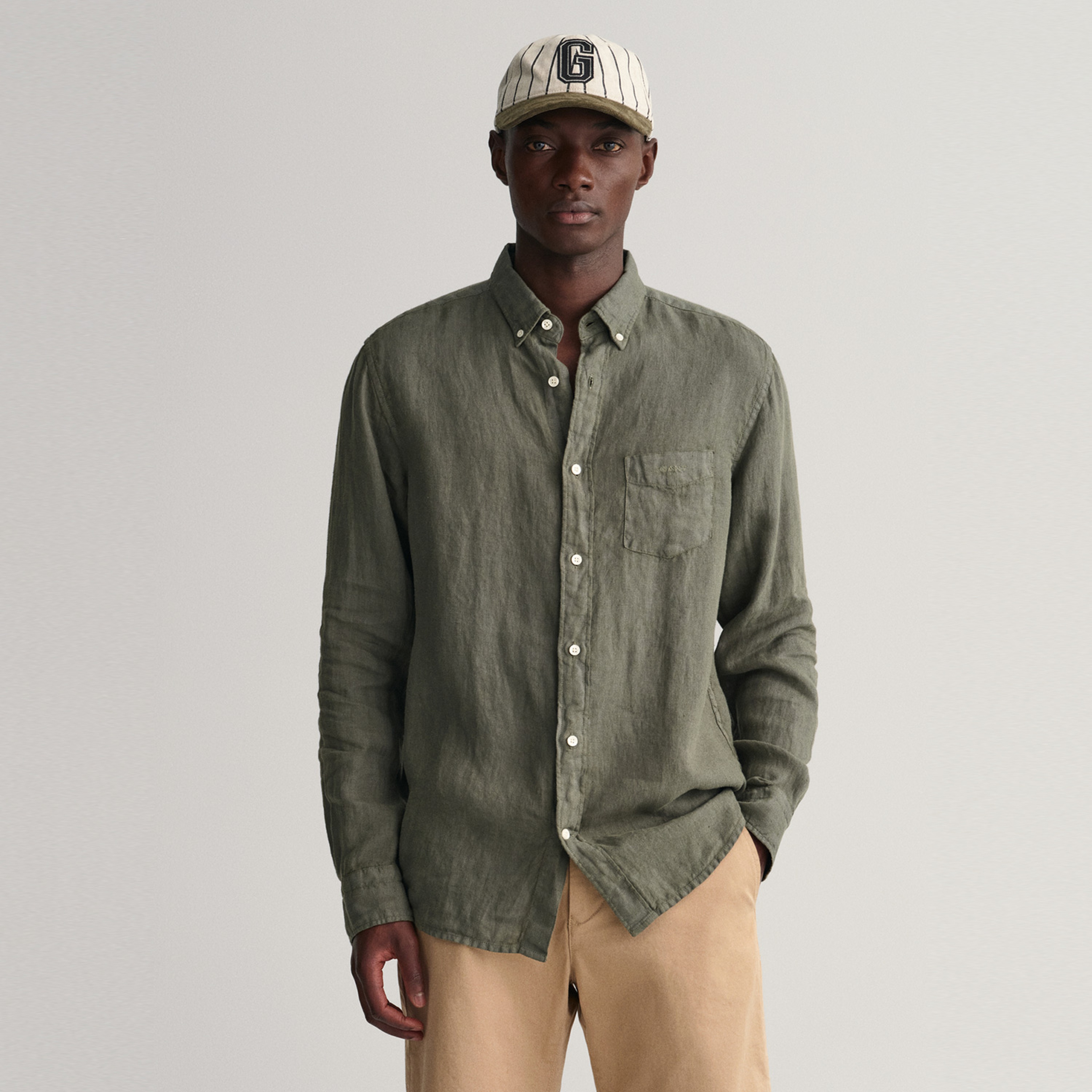 GANT Erkek Yeşil Regular Fit Keten Gömlek
