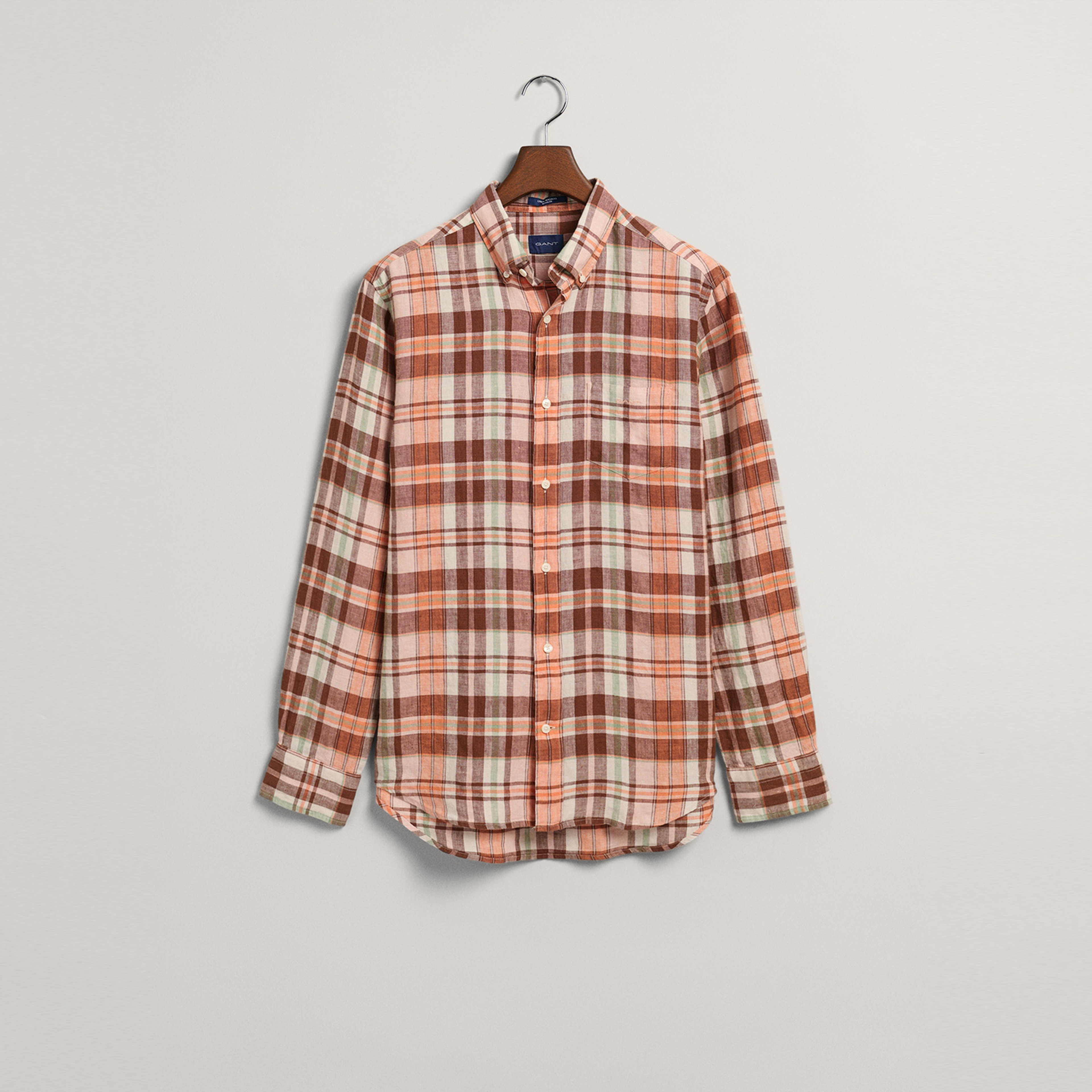 GANT Erkek Turuncu Regular Fit Kareli Keten Gömlek