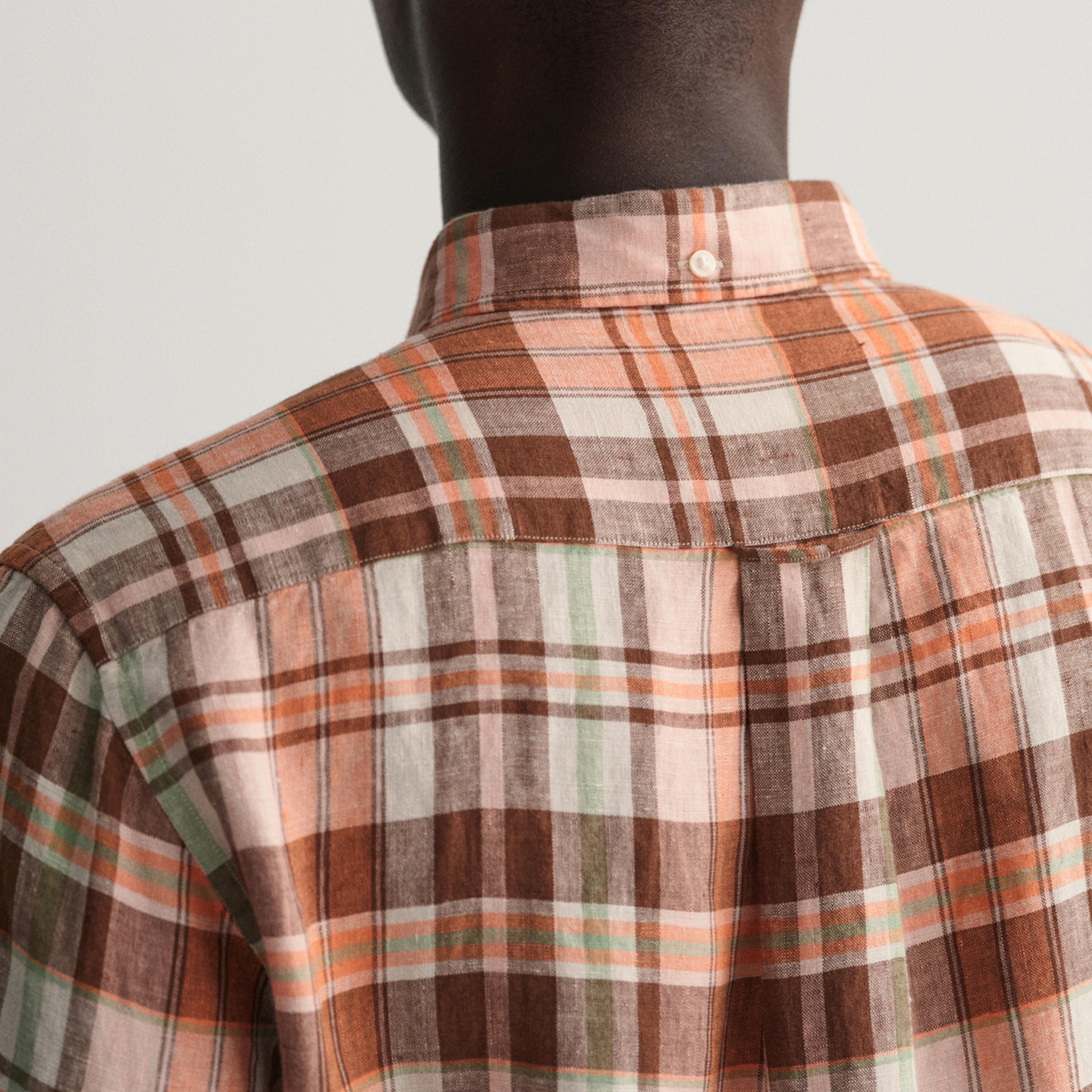 GANT Erkek Turuncu Regular Fit Kareli Keten Gömlek