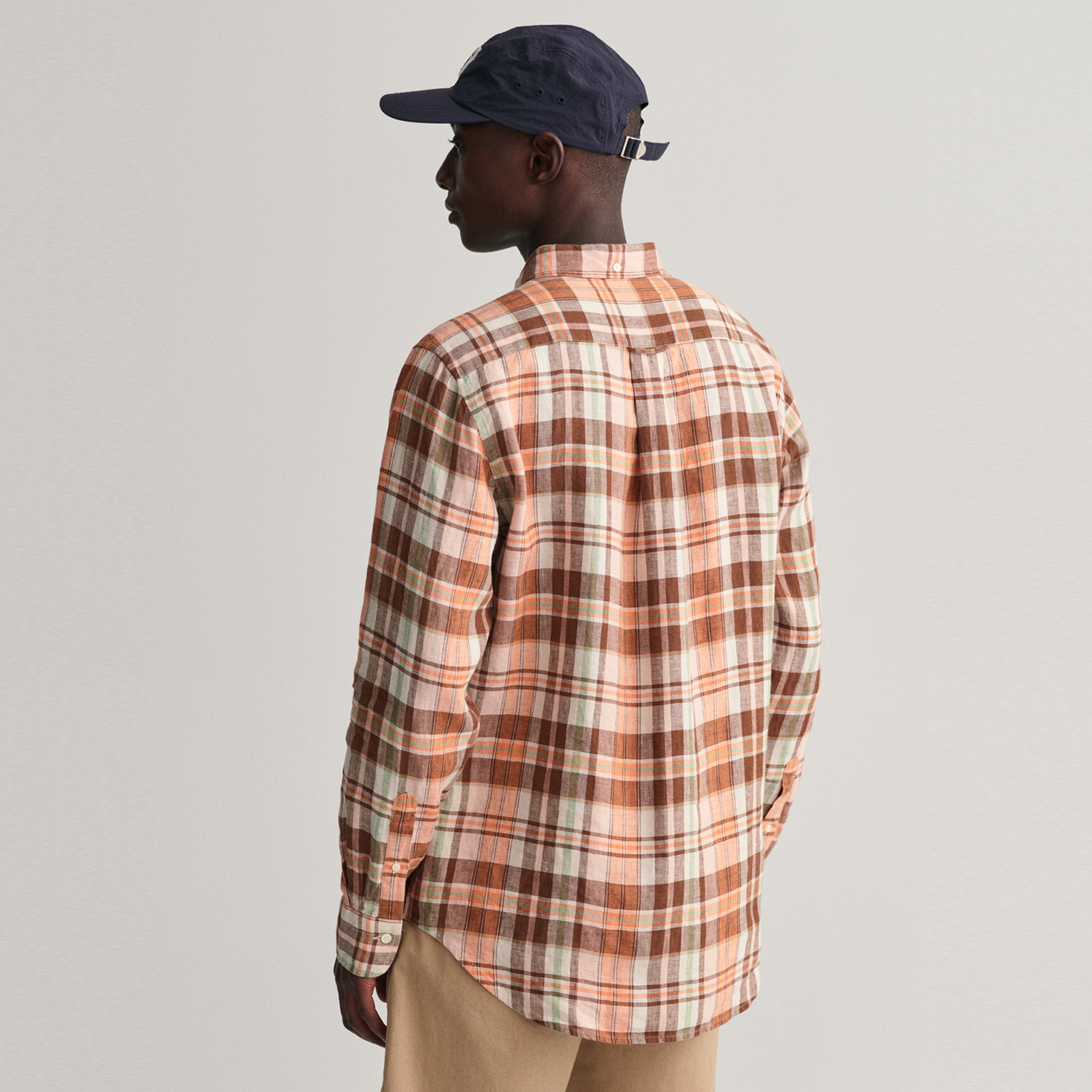GANT Erkek Turuncu Regular Fit Kareli Keten Gömlek