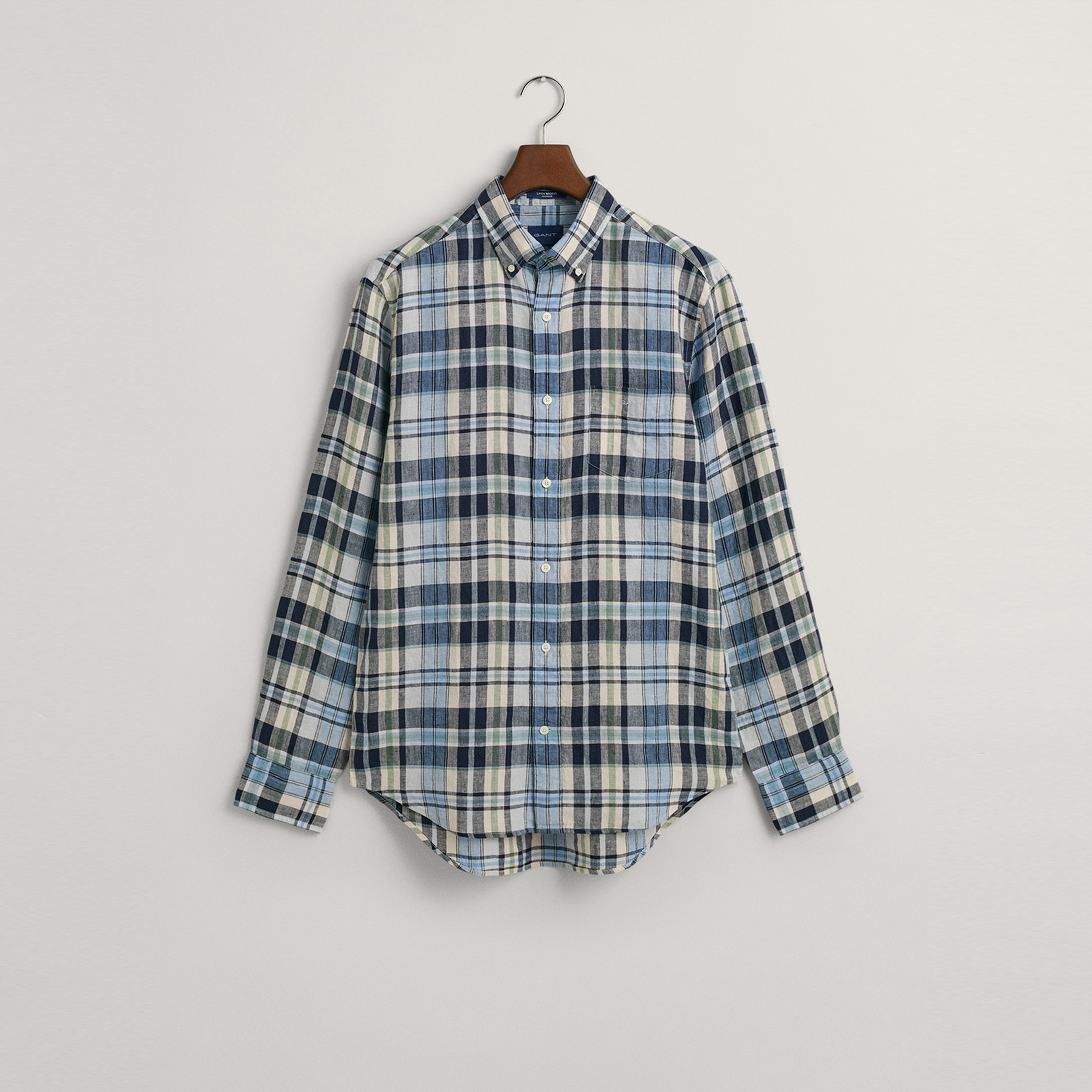 GANT Erkek Mavi Regular Fit Kareli Keten Gömlek