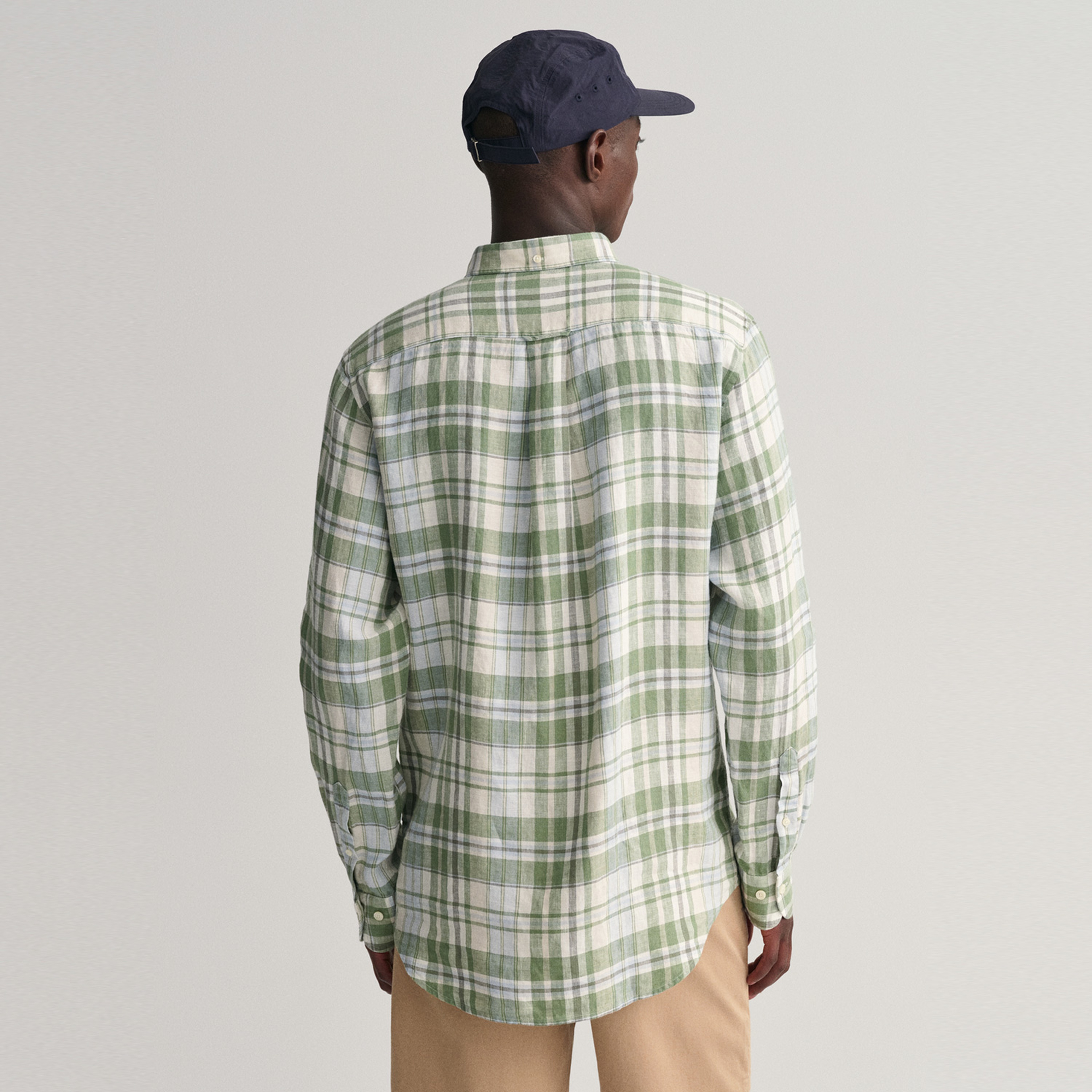 GANT Erkek Yeşil Regular Fit Kareli Keten Gömlek