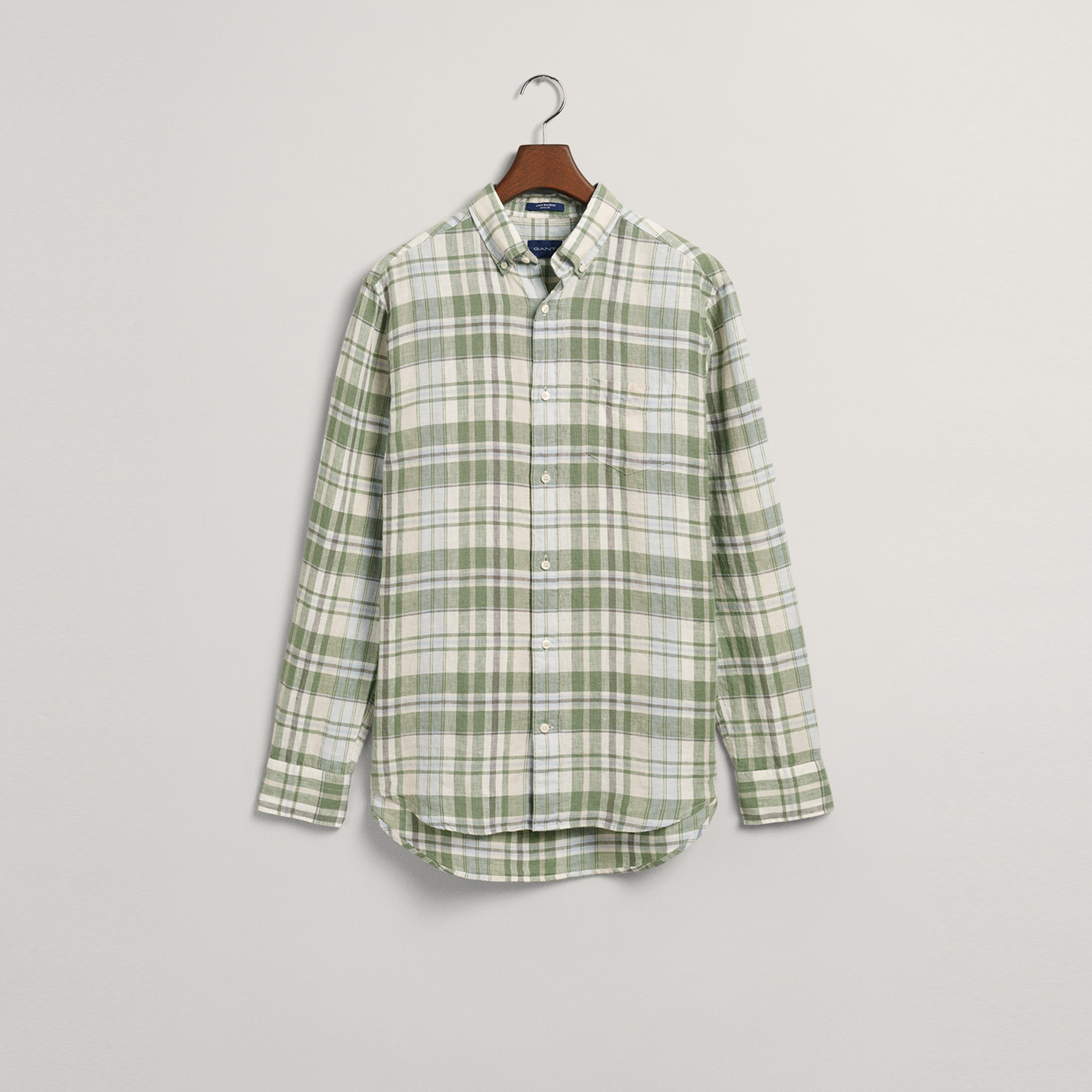 GANT Erkek Yeşil Regular Fit Kareli Keten Gömlek