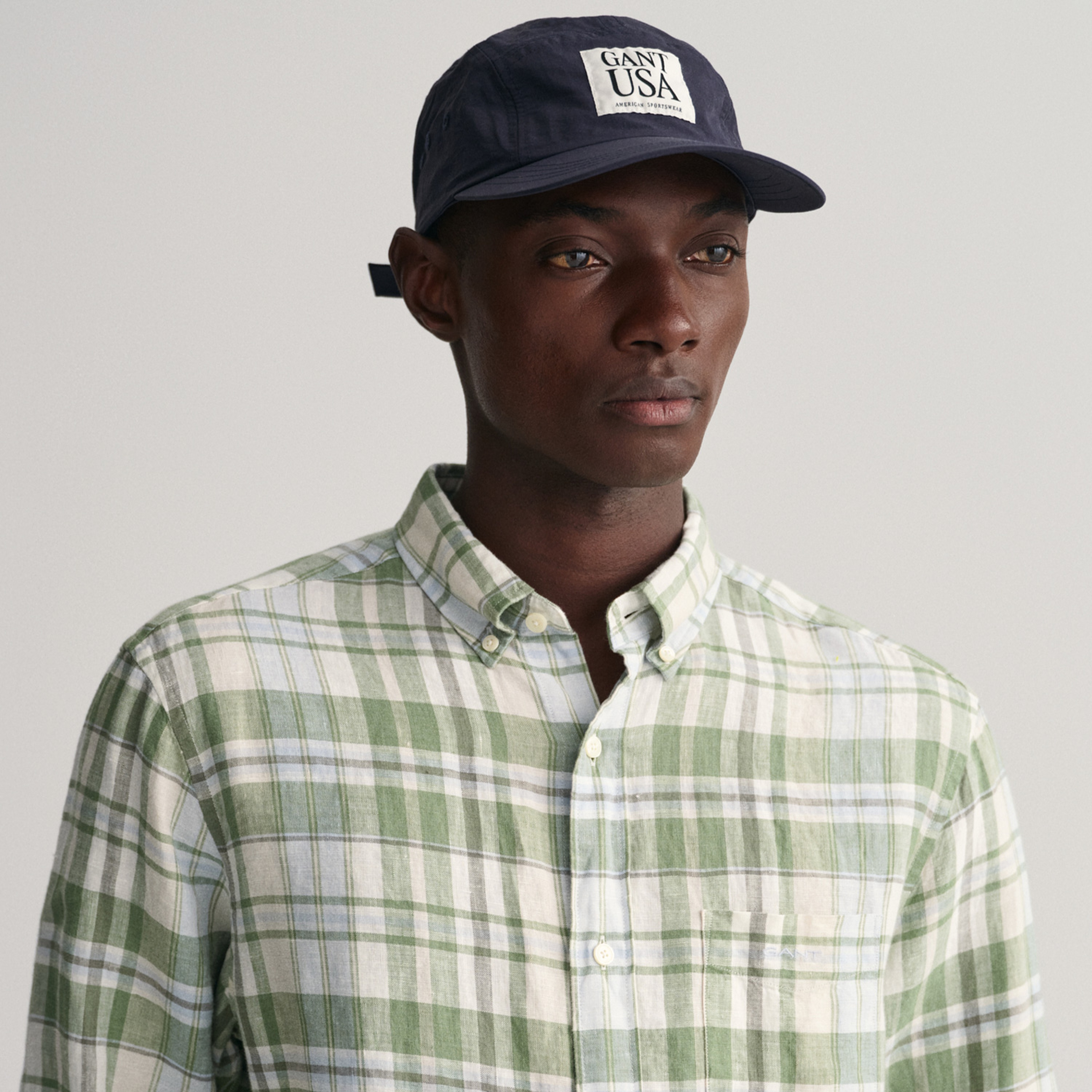GANT Erkek Yeşil Regular Fit Kareli Keten Gömlek