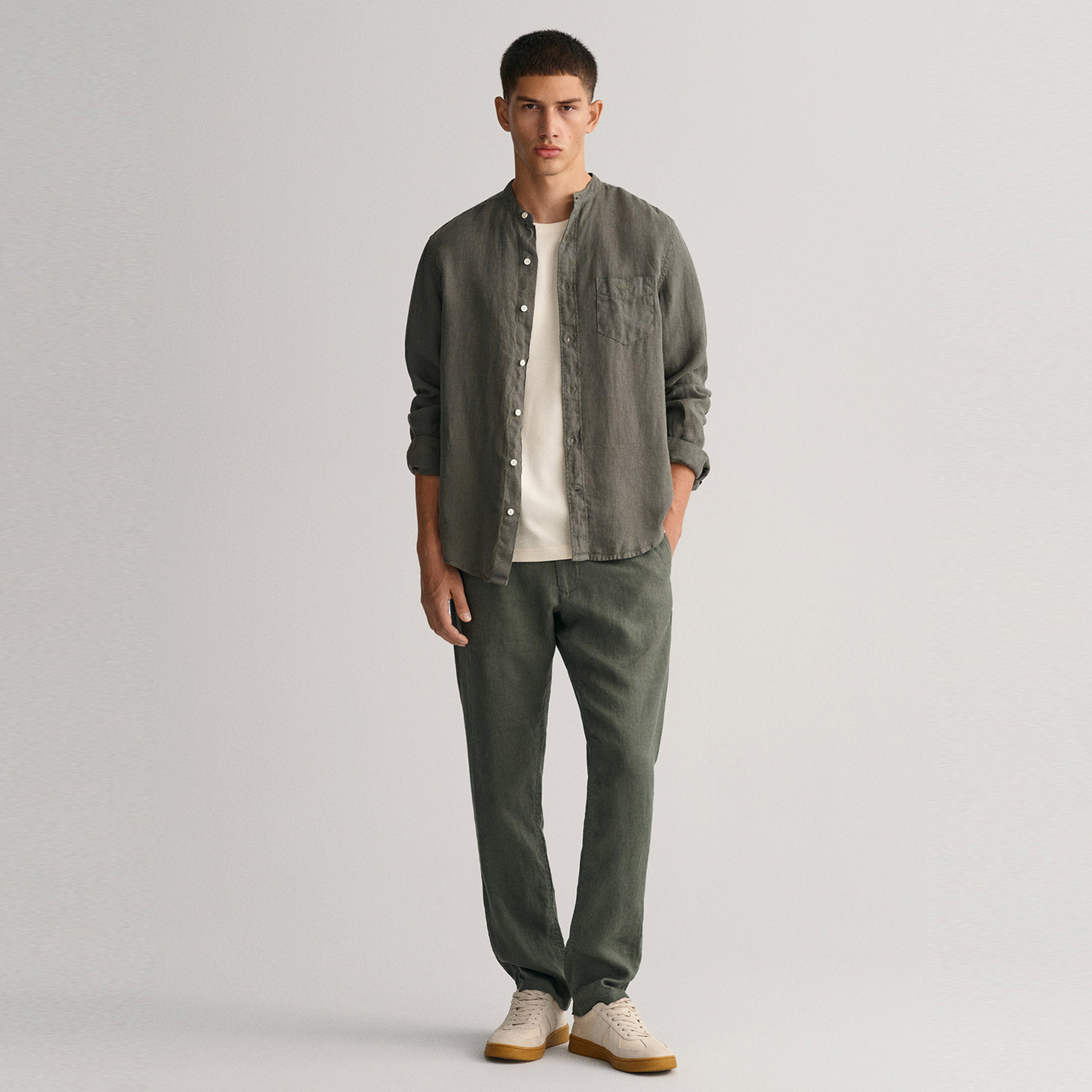 GANT Erkek Yeşil Regular Fit Hakim Yaka Keten Gömlek