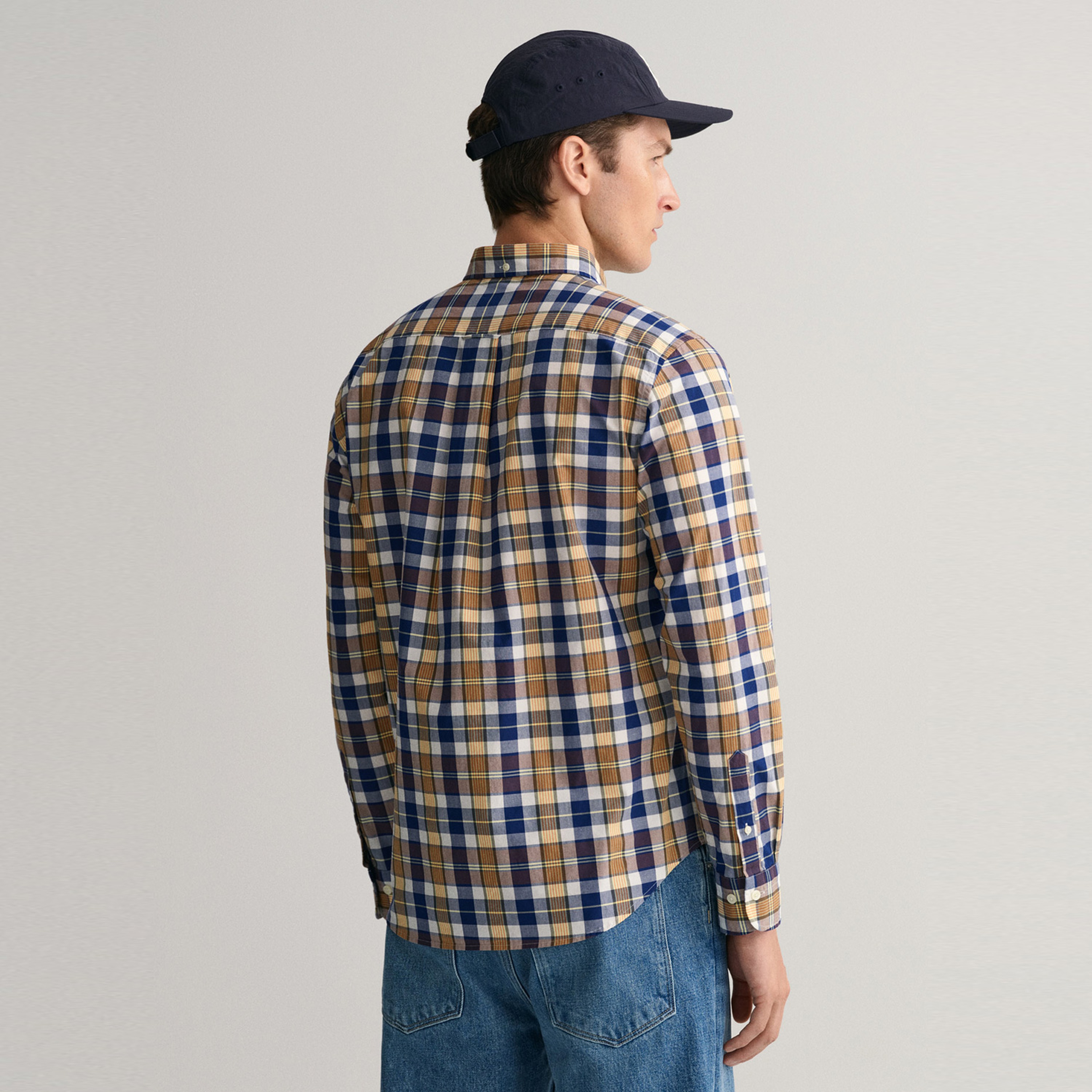 GANT Erkek Kahverengi Regular Fit Düğmeli Yaka Kareli Gömlek