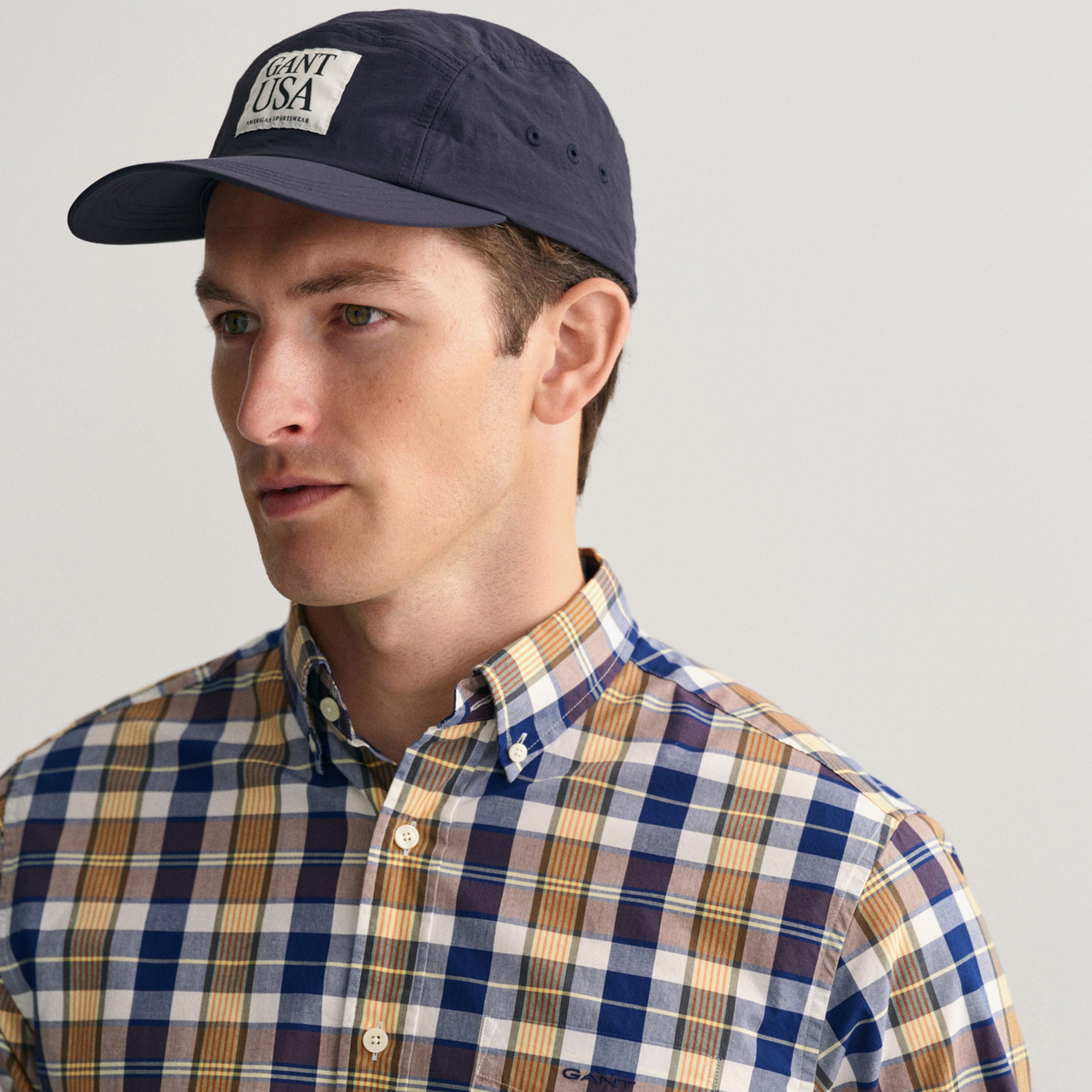 GANT Erkek Kahverengi Regular Fit Düğmeli Yaka Kareli Gömlek