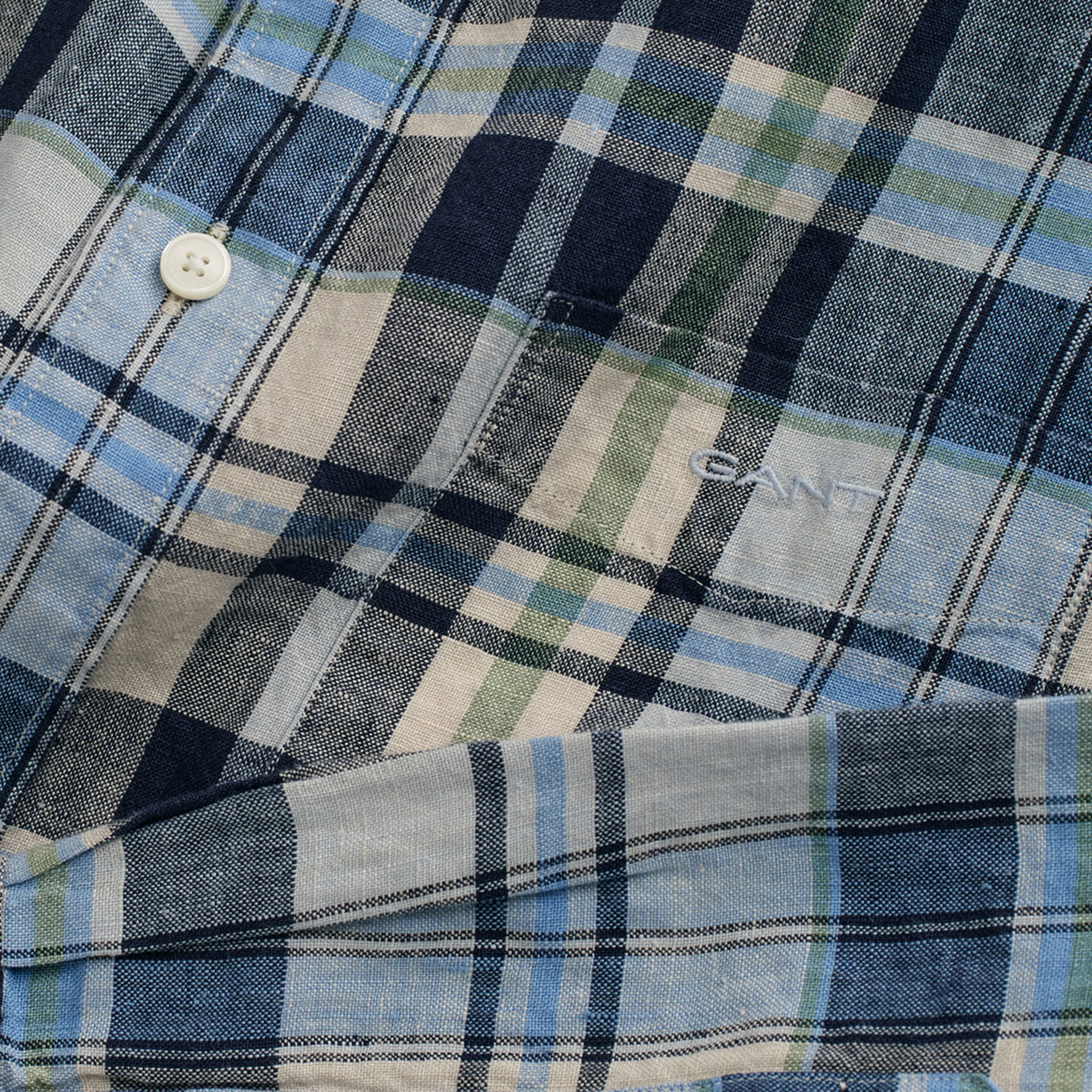GANT Erkek Mavi Regular Fit Kareli Keten Gömlek