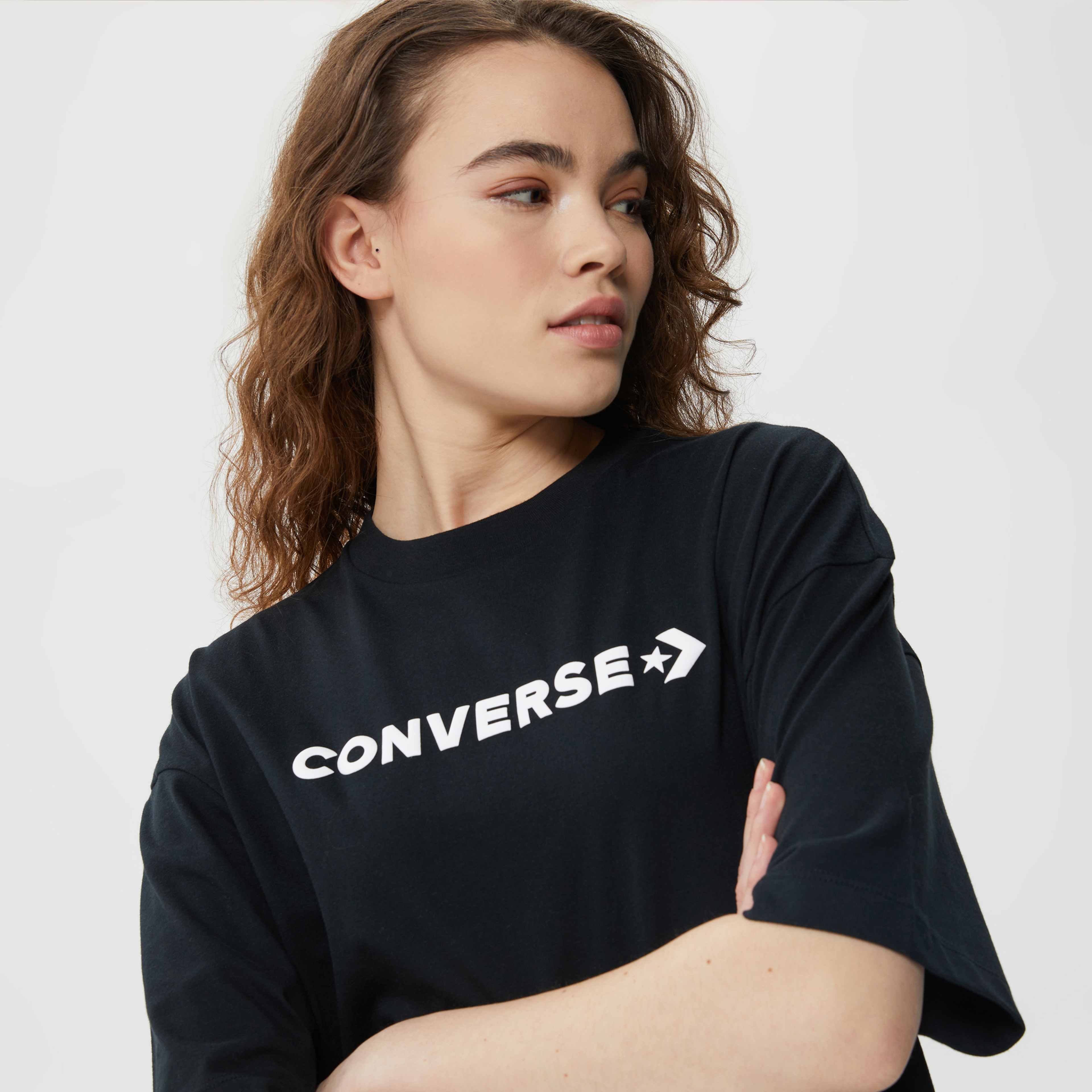 Converse Oversized Wordmark  Kadın Siyah T-Shirt