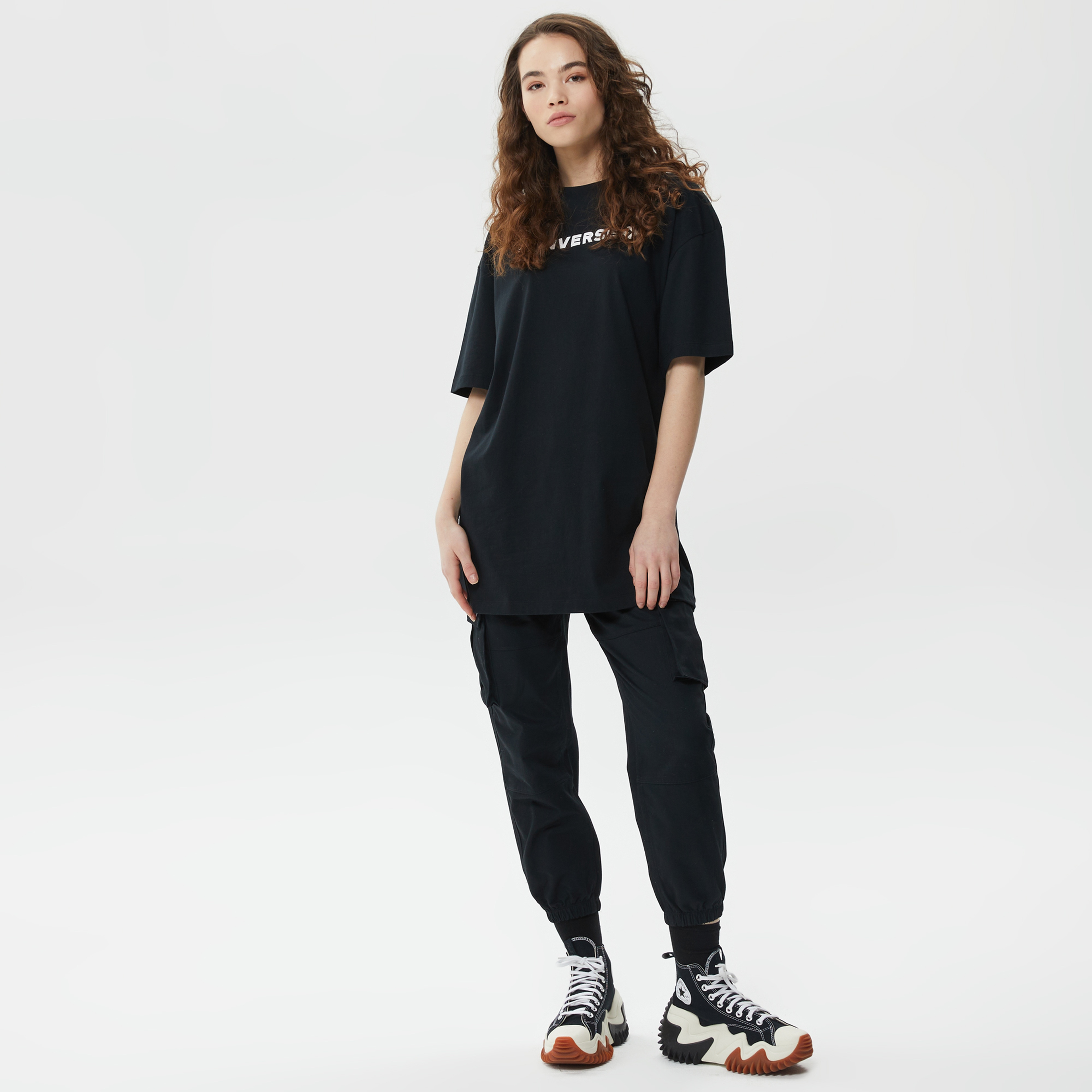 Converse Oversized Wordmark  Kadın Siyah T-Shirt