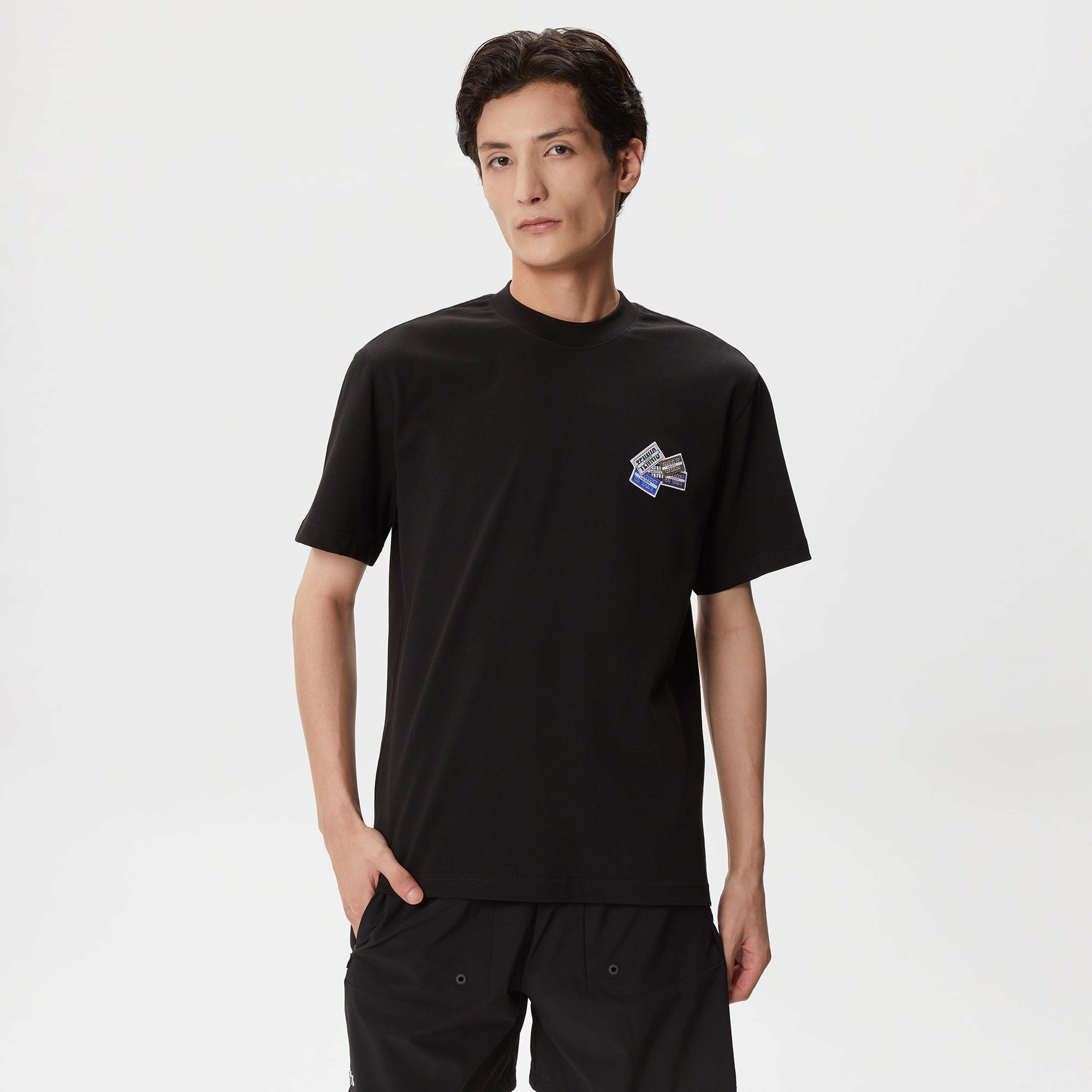 Erkek Relaxed Fit Bisiklet Yaka Baskılı Siyah T-Shirt