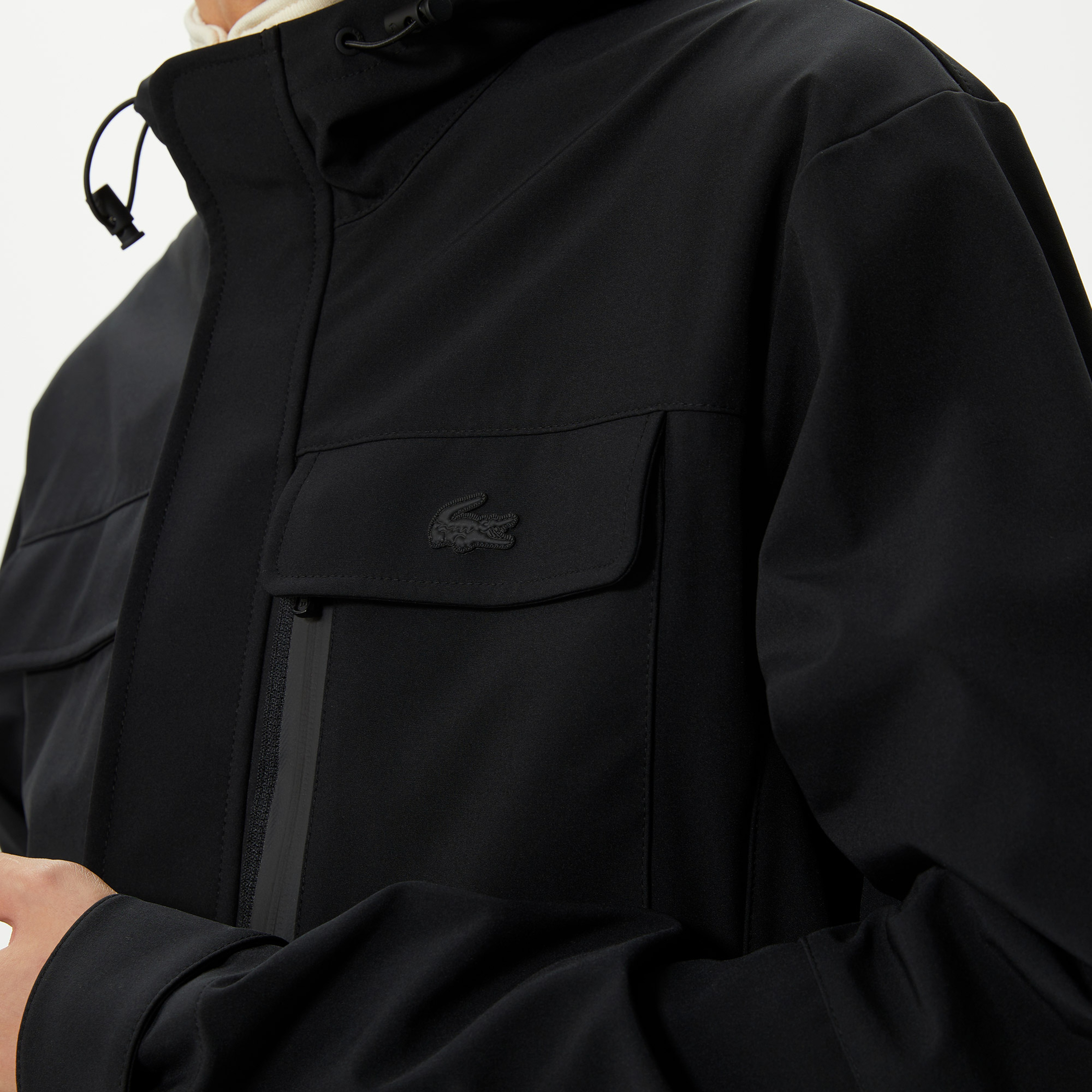 Erkek Kapüşonlu Baskılı Siyah Mont