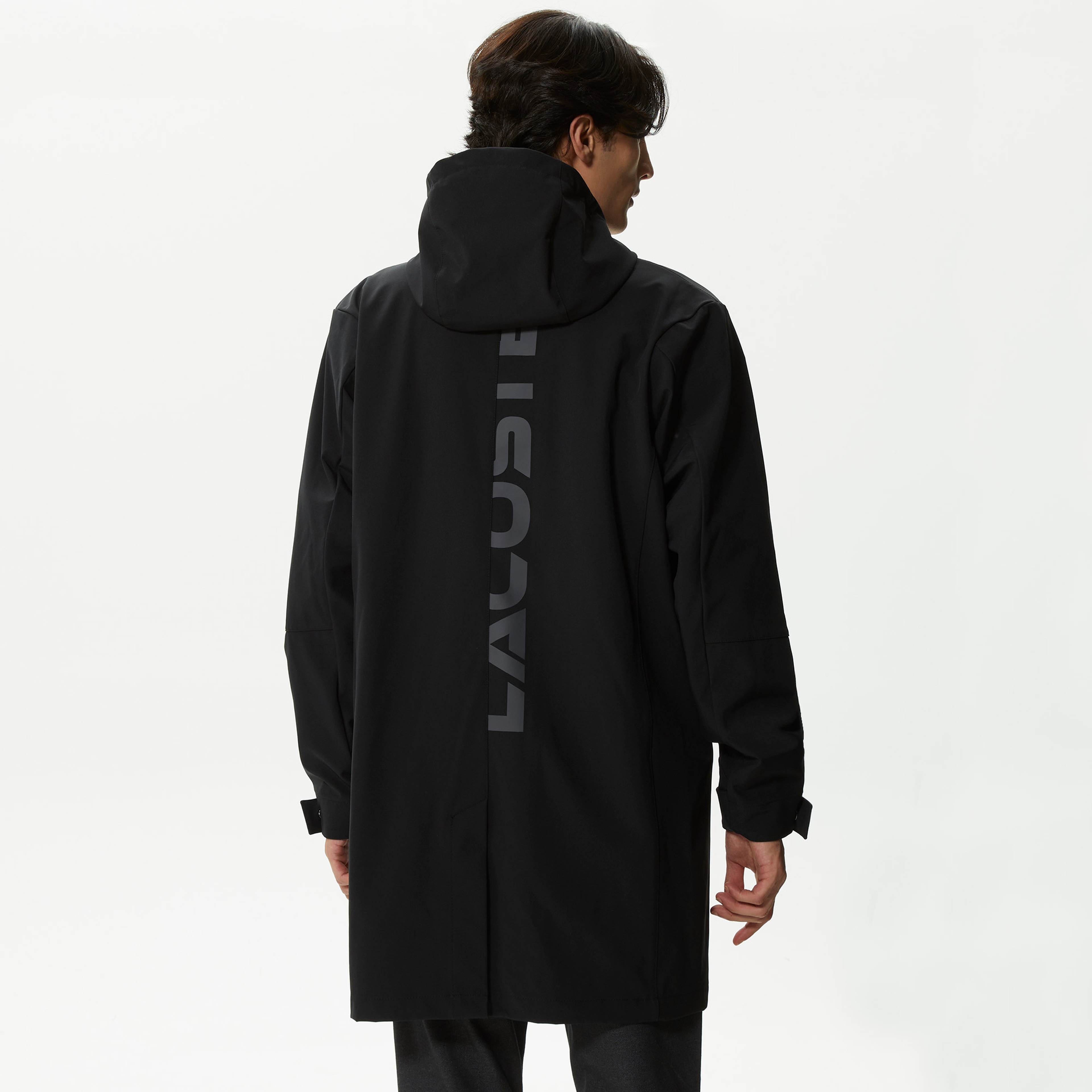 Erkek Kapüşonlu Baskılı Siyah Mont