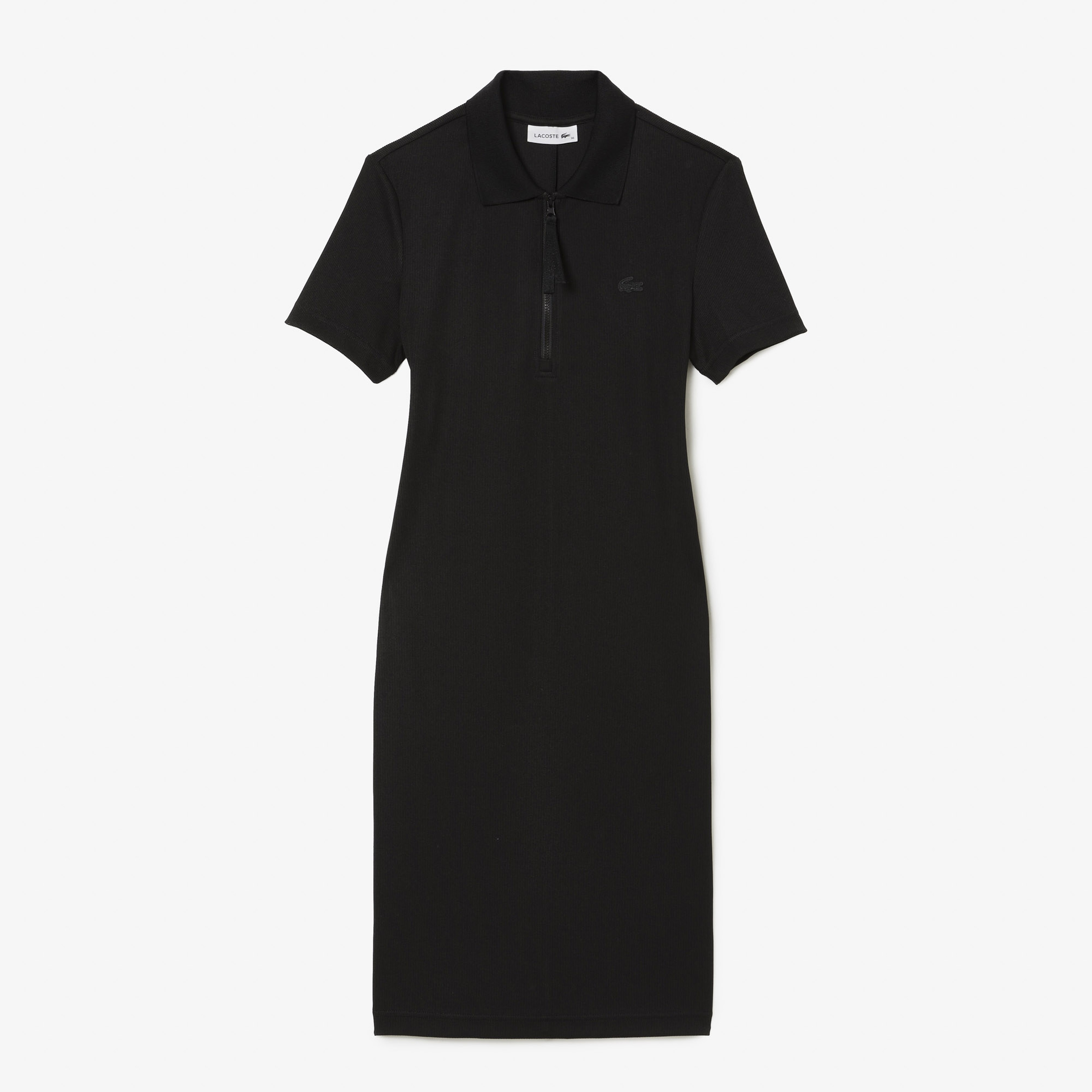 Kadın Slim Fit Kısa Kollu Polo Yaka Siyah Elbise