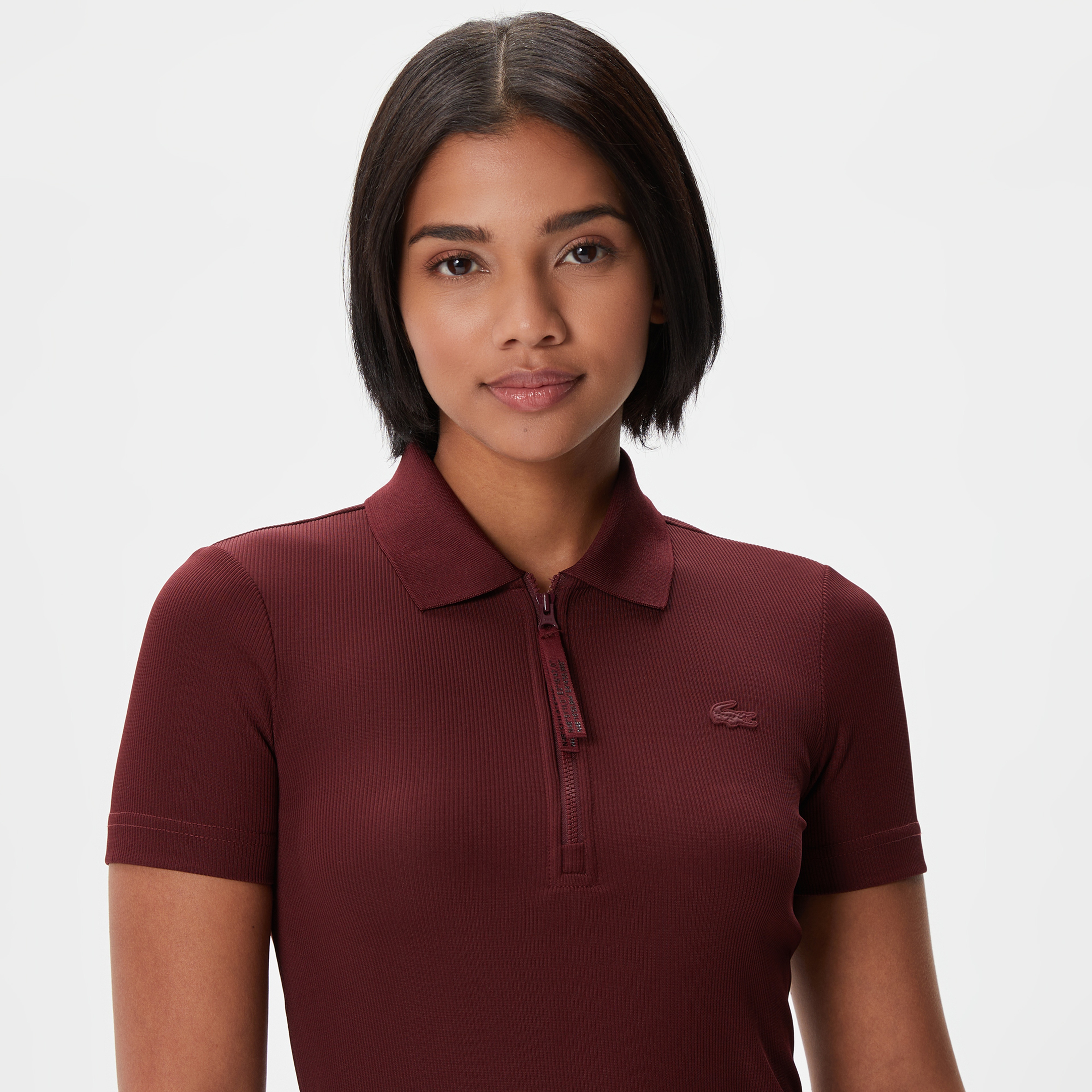 Kadın Slim Fit Kısa Kollu Polo Yaka Bordo Elbise