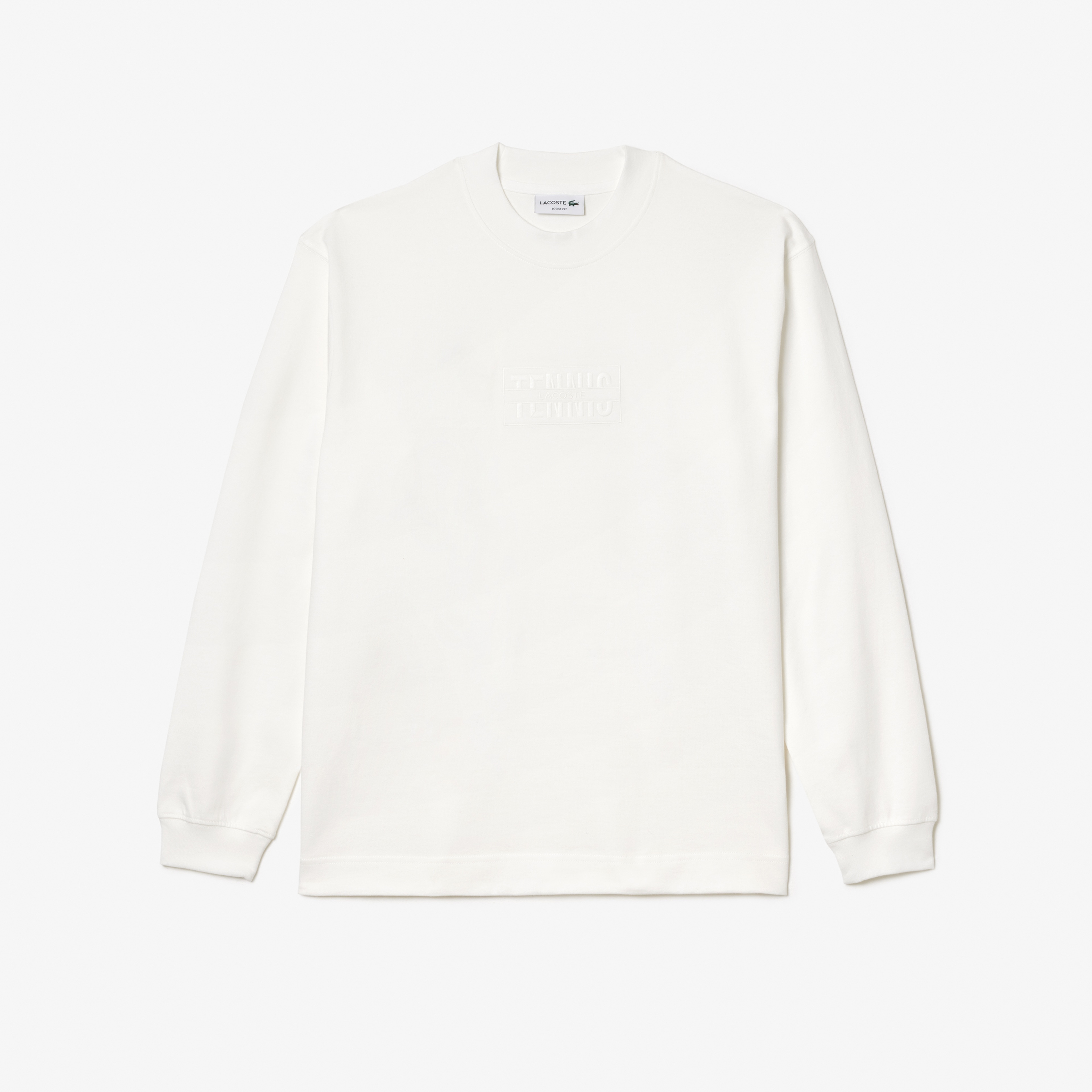 Erkek Loose Fit Uzun Kollu Bisiklet Yaka Baskılı Ekru T-Shirt