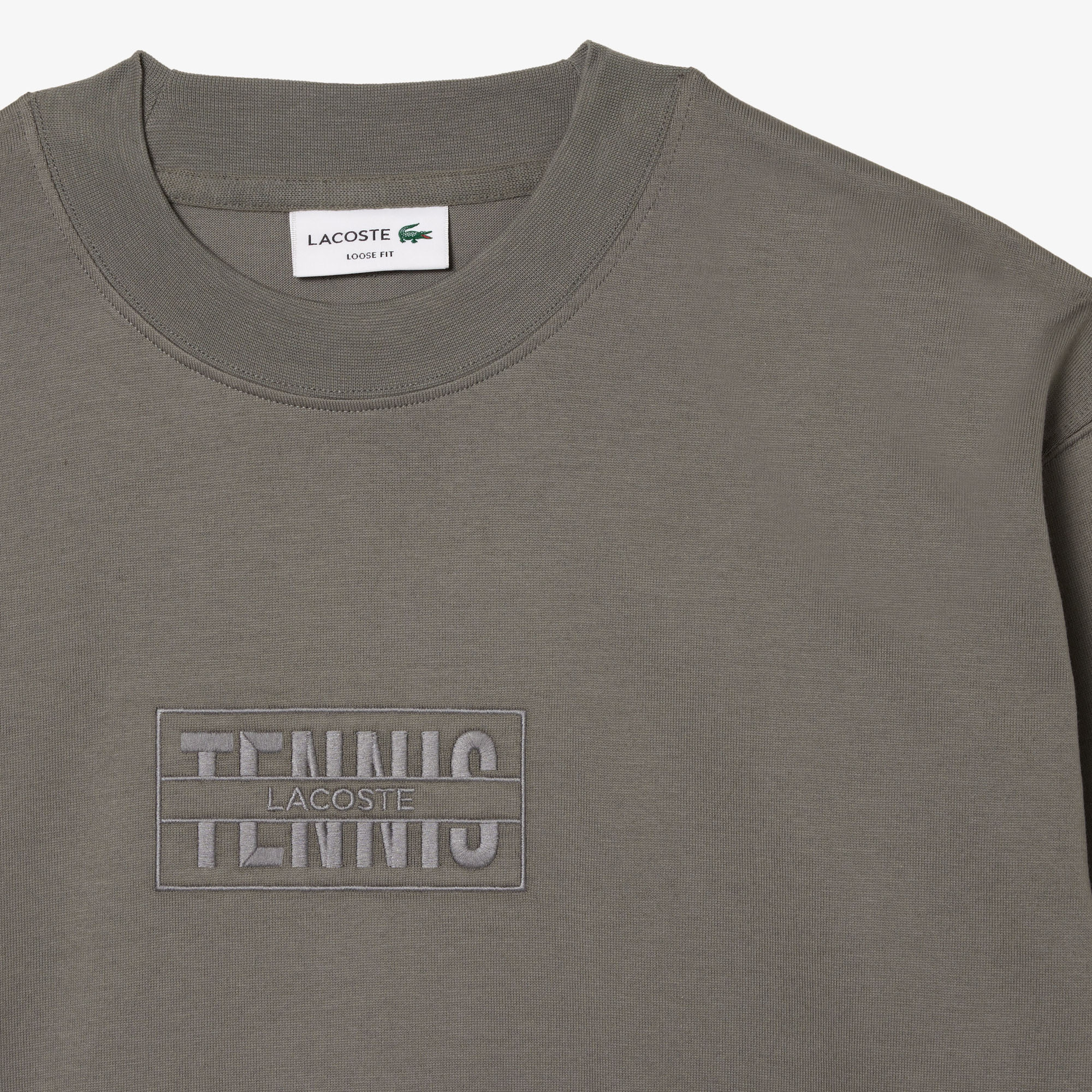 Erkek Loose Fit Uzun Kollu Bisiklet Yaka Baskılı Koyu Gri T-Shirt