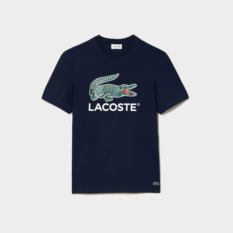 Erkek Regular Fit Bisiklet Yaka Baskılı Lacivert T-Shirt