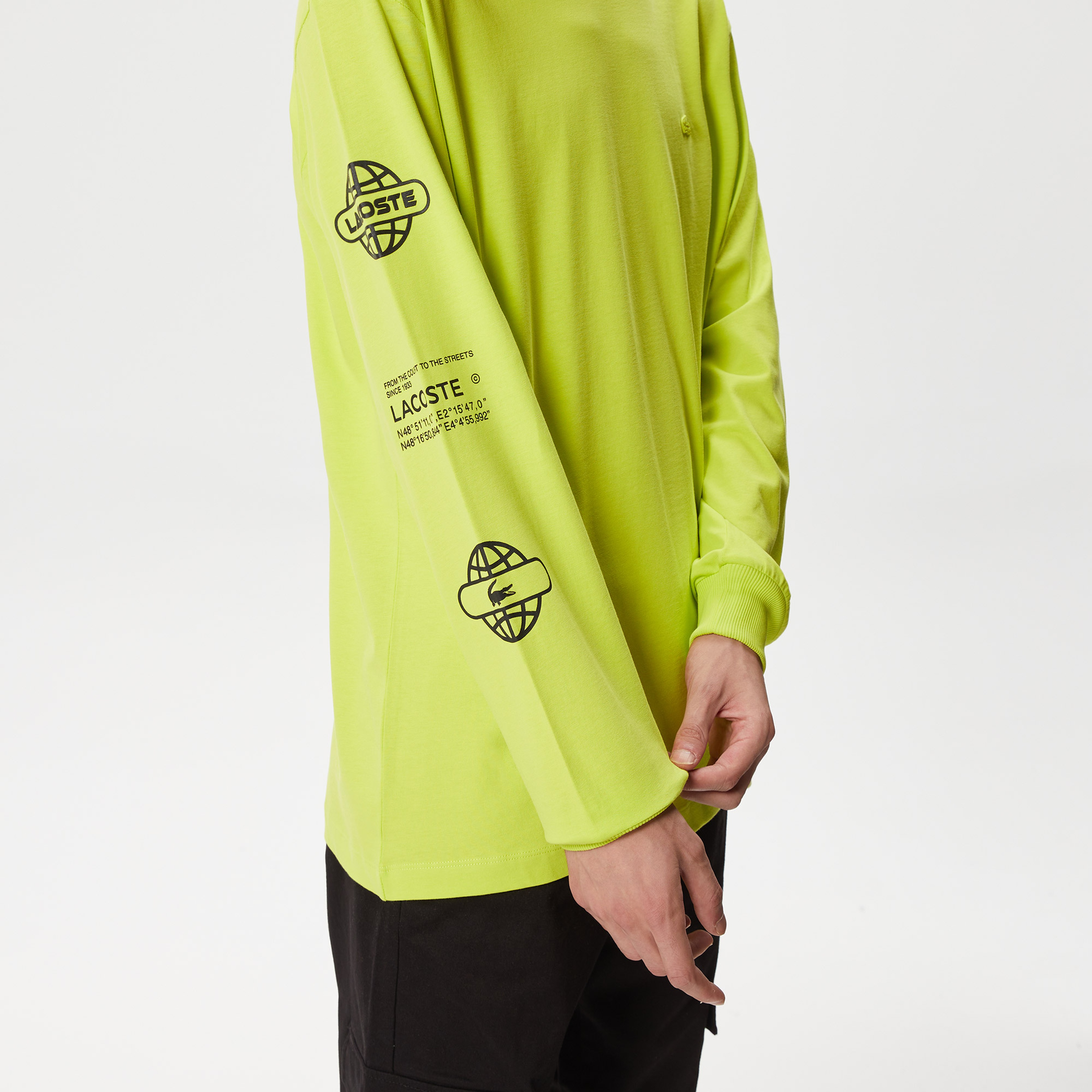 Erkek Relaxed Fit Uzun Kollu Bisiklet Yaka Baskılı Sarı T-Shirt