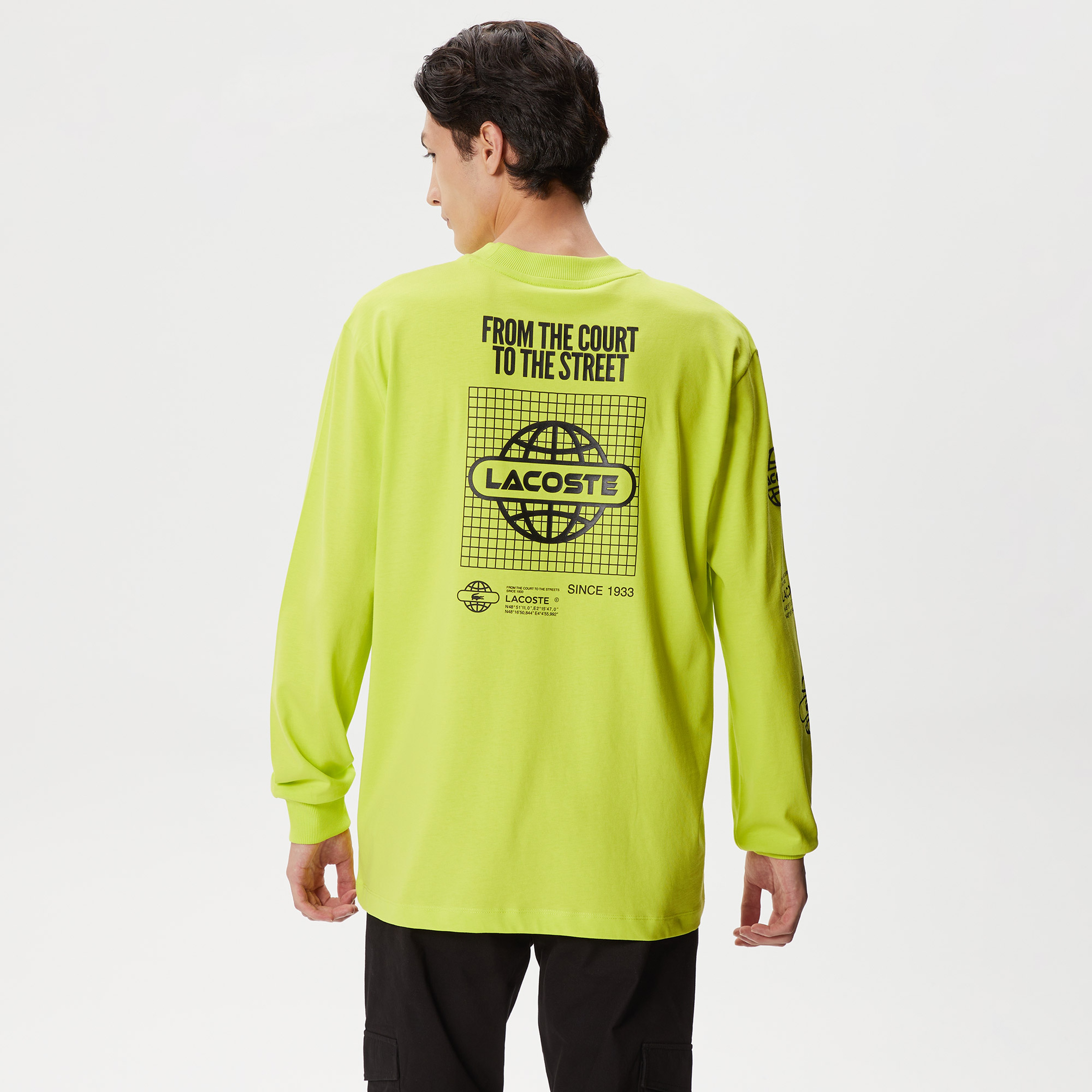 Erkek Relaxed Fit Uzun Kollu Bisiklet Yaka Baskılı Sarı T-Shirt