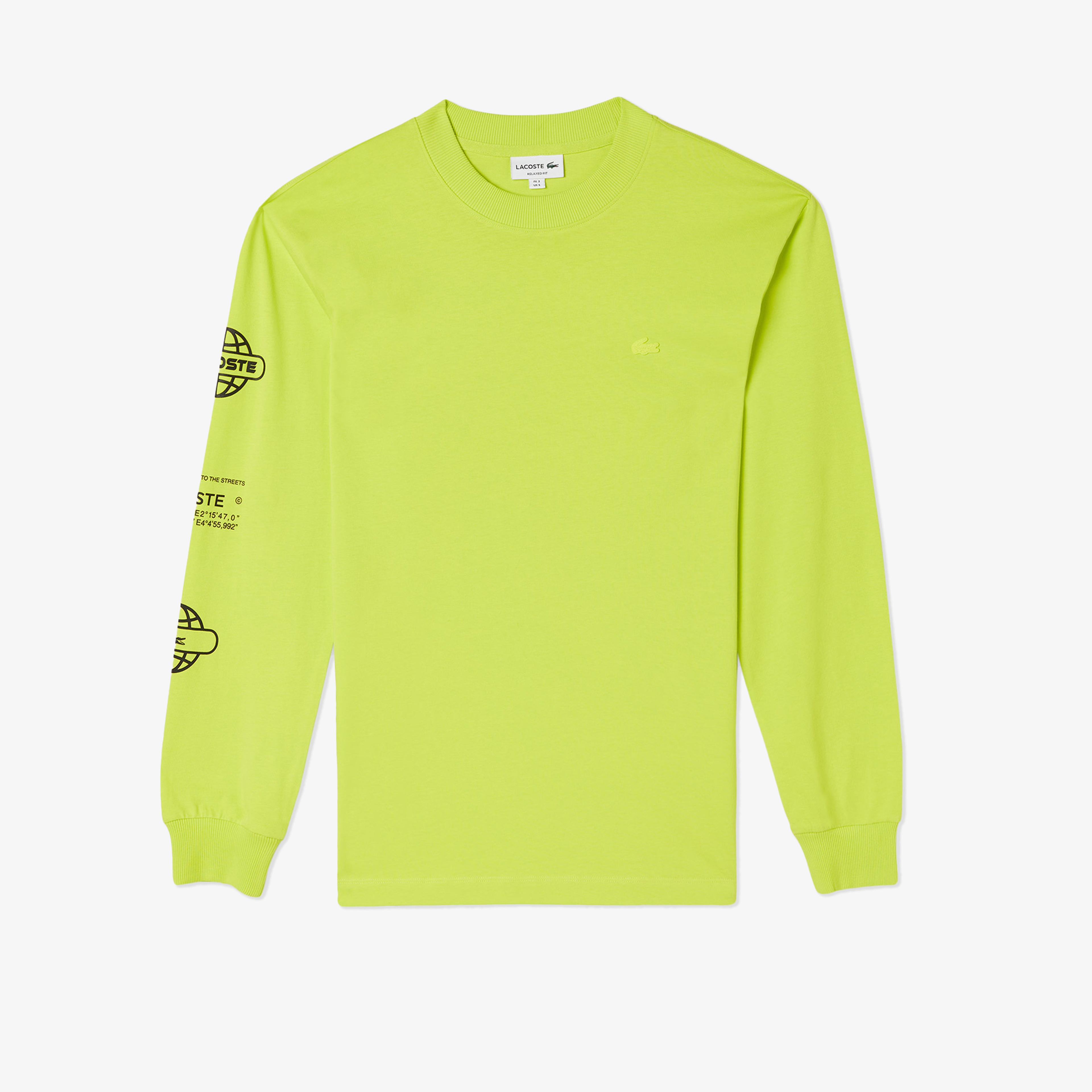 Erkek Relaxed Fit Uzun Kollu Bisiklet Yaka Baskılı Sarı T-Shirt